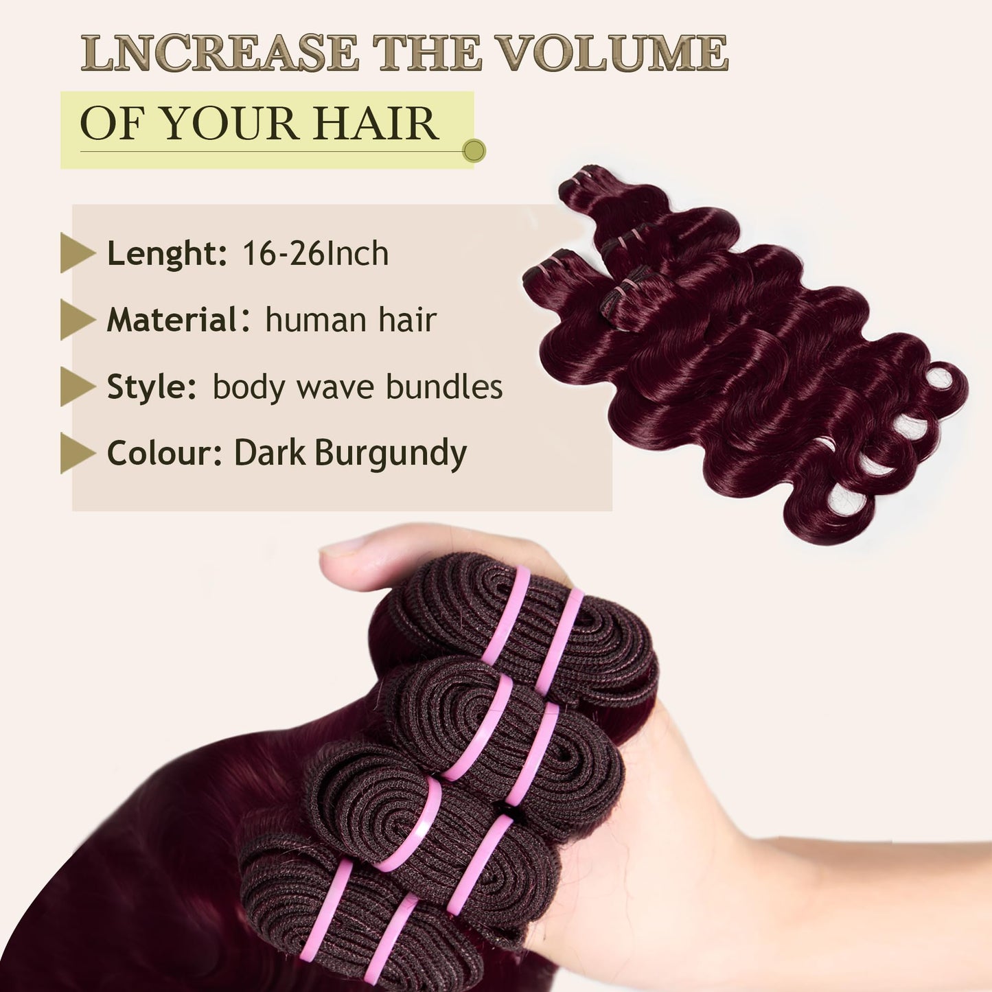 Human Hair Bundles 4 Bundles 18 20 22 24 Inch Hair Extensions Dark Burgundy Body Wave Bundles Human Hair 100% Unprocessed Brazilian Virgin Hair Quick Weave 99J