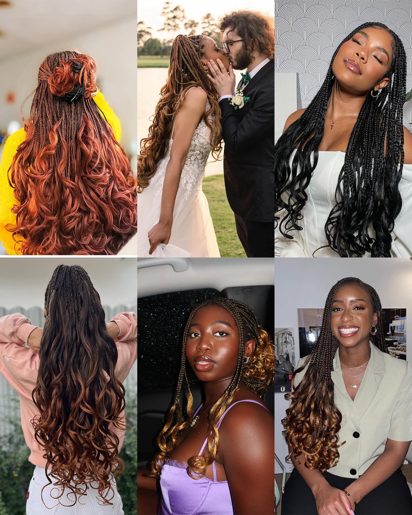 20 Inch French Curl Braiding Hair 2 Packs French Curls Braiding Hair Curly Braiding Hair French Curl Box Braids with Curly Ends French Braid in Hair Extensions (20 Inch,Orange,2PC)