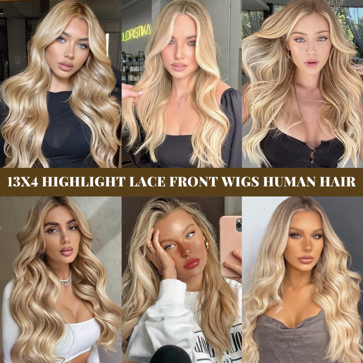Belaved Wigs Human Hair Highlight Lace Front Ombre 13x4 Straight HD Lace Front Wig Golden Brown to Blonde Balayage Lace Frontal for Women 150% Density Glueless Pre Plucked with Baby Hair 16 Inch