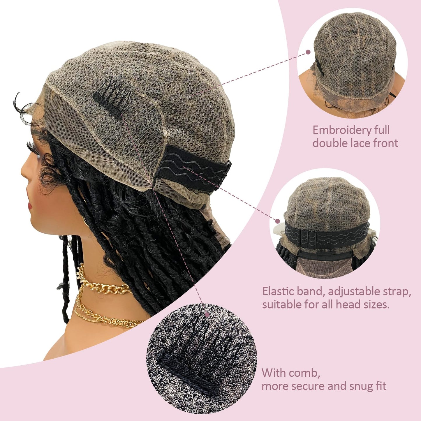 Janyuwool 36" Butterfly Locs Full Lace Knotless Braided Wigs for Black Women Lace Frontal Braid Wig Human Hair Blended Full Double Lace Braided Wig with Baby Hair Lace Front Locs Braids Wig (Black)