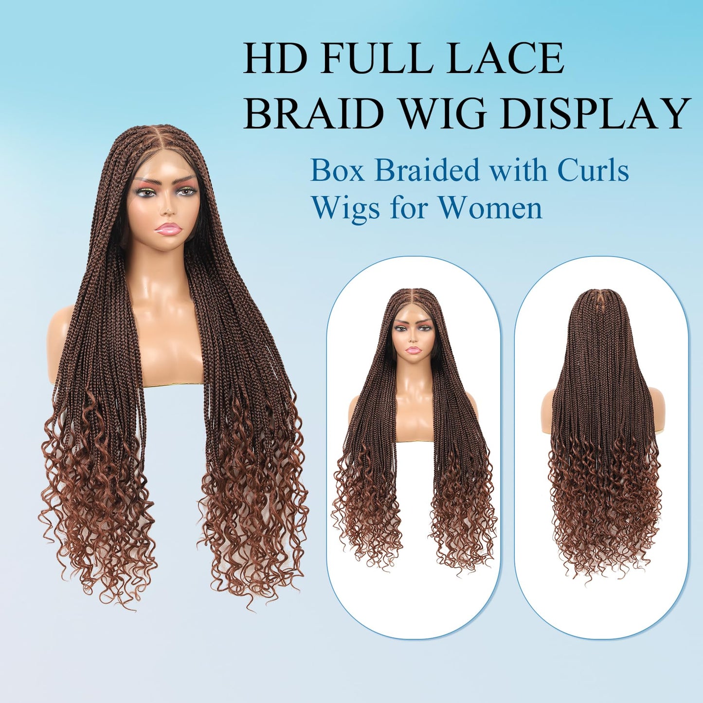 Olymei 360° Hd Full Lace Braided Wigs for Women Triangle Knotless Braided Wigs with Curly End with Baby Hair Box Braid Wig Premium Synthetic Braid Lace Front Wig Brown 36"