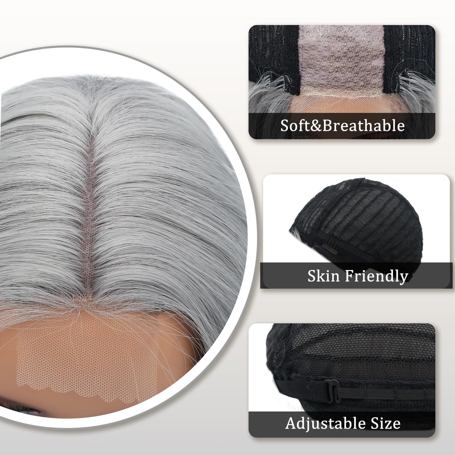 YBYMCAI Grey Wig - Long Sliver Wavy Wigs for Women Middle Part Gray Wig 26 inch Natural Curly Synthetic Wig Heat Resistant Fiber Wigs for Daily Party Use
