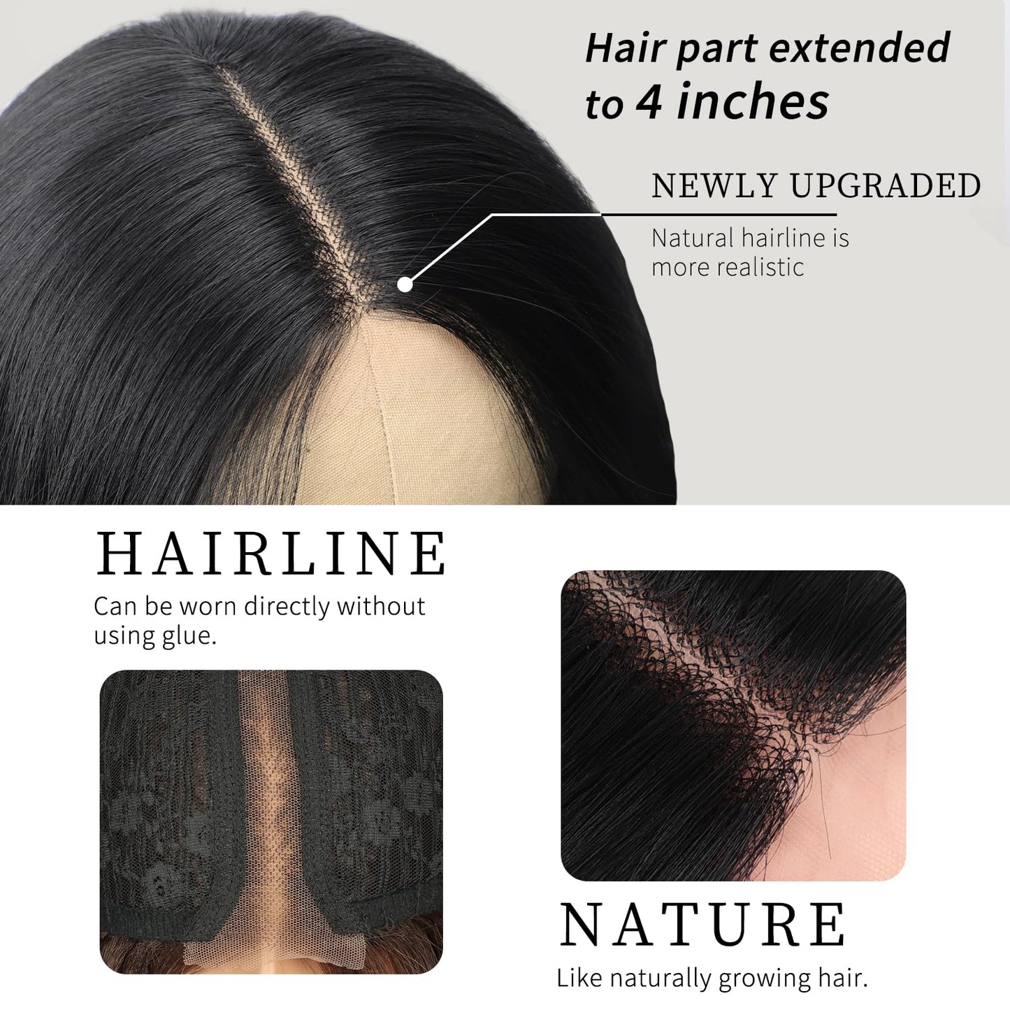 AISI HAIR Long Wavy Dark Brown with Blonde Highlight Lace Hairline Wigs for Women,Middle Part Synthetic Heat Resistant Wig for Daily Party-26 Inch