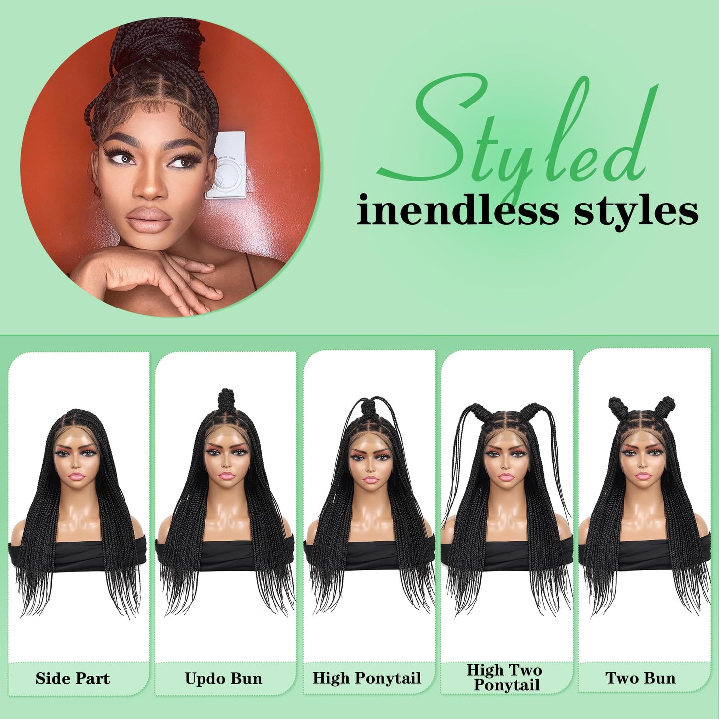 Youthfee 13x8 HD Lace Front Box Braided Wigs for Women Knotless Braided Lace Wig With Baby Hair Full Lace Braiding Wig 24" Human Hair Blended Braid Lace Front Wigs