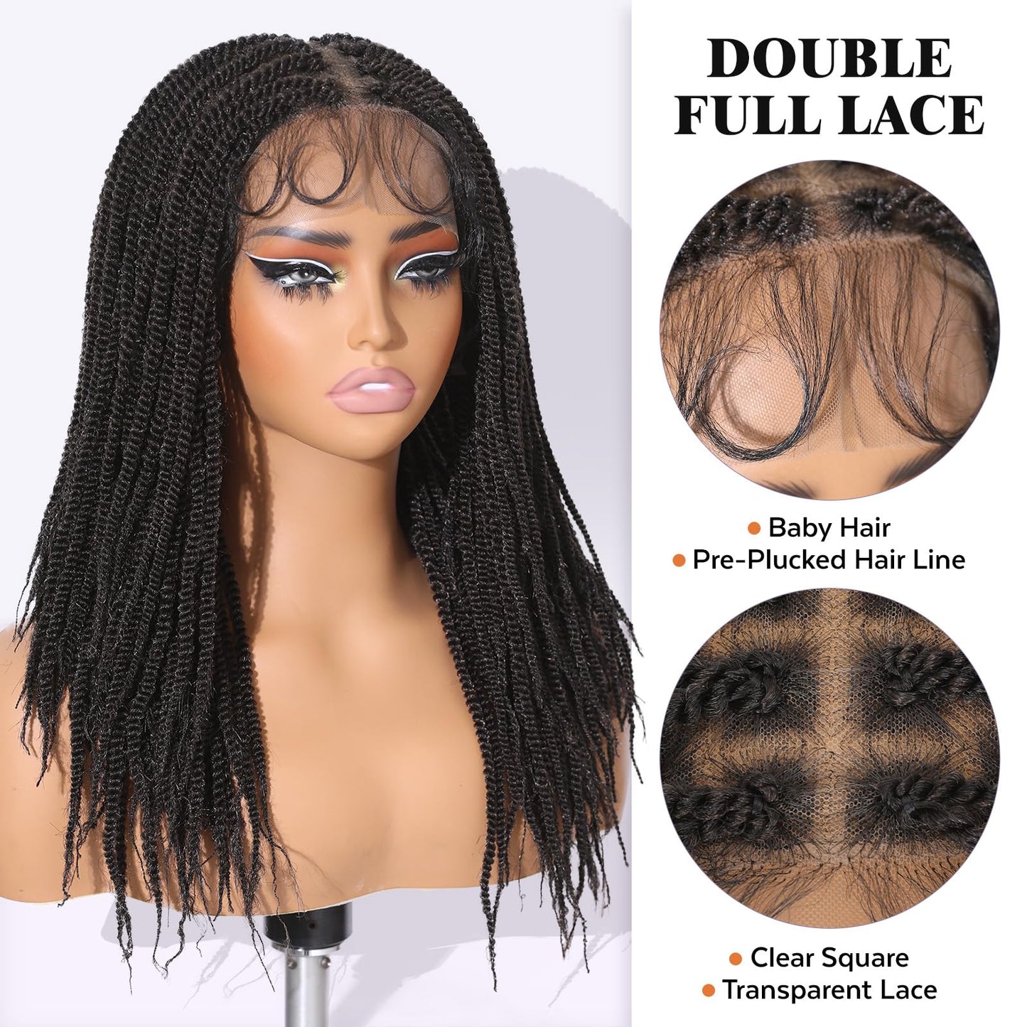WIGNEE Braided Wigs For Black Women Full Double Lace Knotless Braided Wigs For Black Women Twist Braided Wig with Baby Hair Light Weight Box Braid Wig Braided Wigs for Daily Use(Brown Black)
