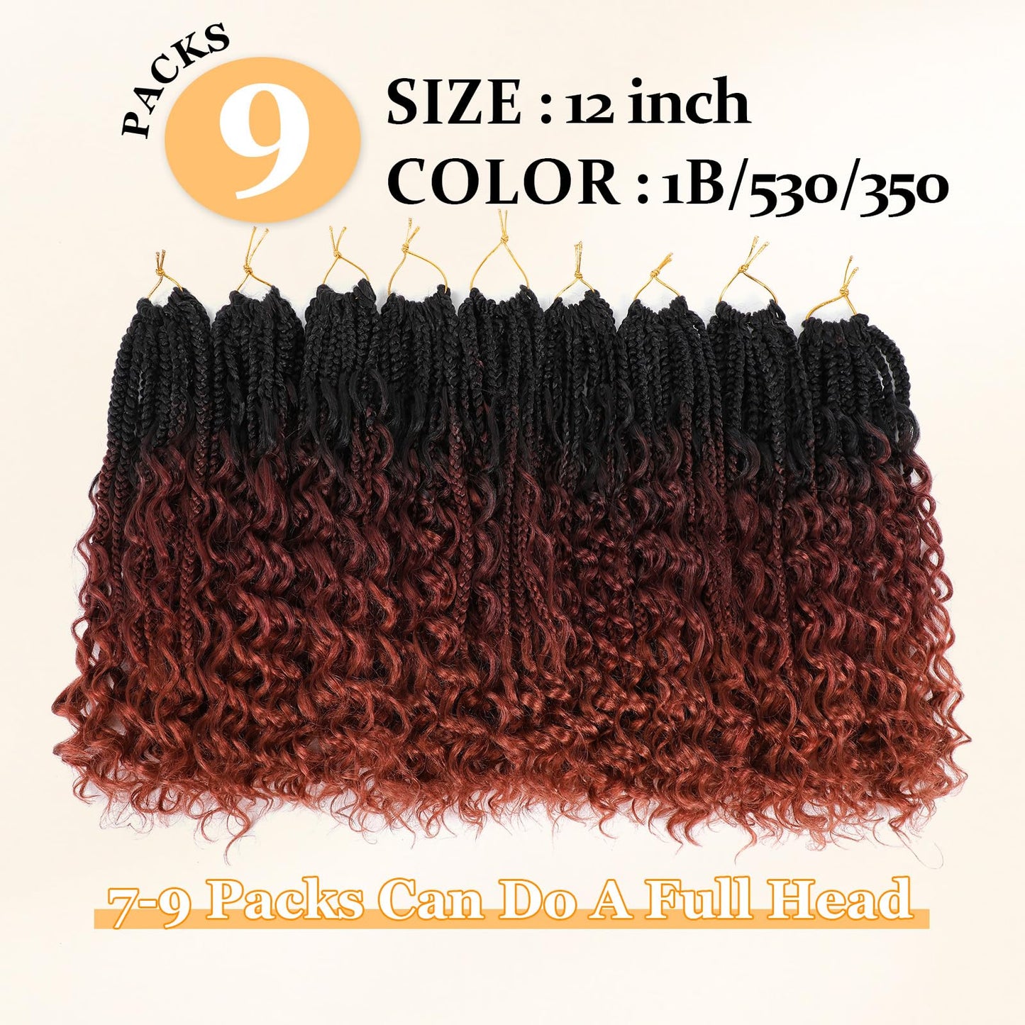 Yewell 9 Packs Goddess Box Braids Crochet Hair Boho Crochet Box-Braids With Curly Ends Crochet-Hair For Black Women, 12 Inch Pre Looped Bohemian Crochet Box-Braid (12Inch 9 Packs,1B/530/350)
