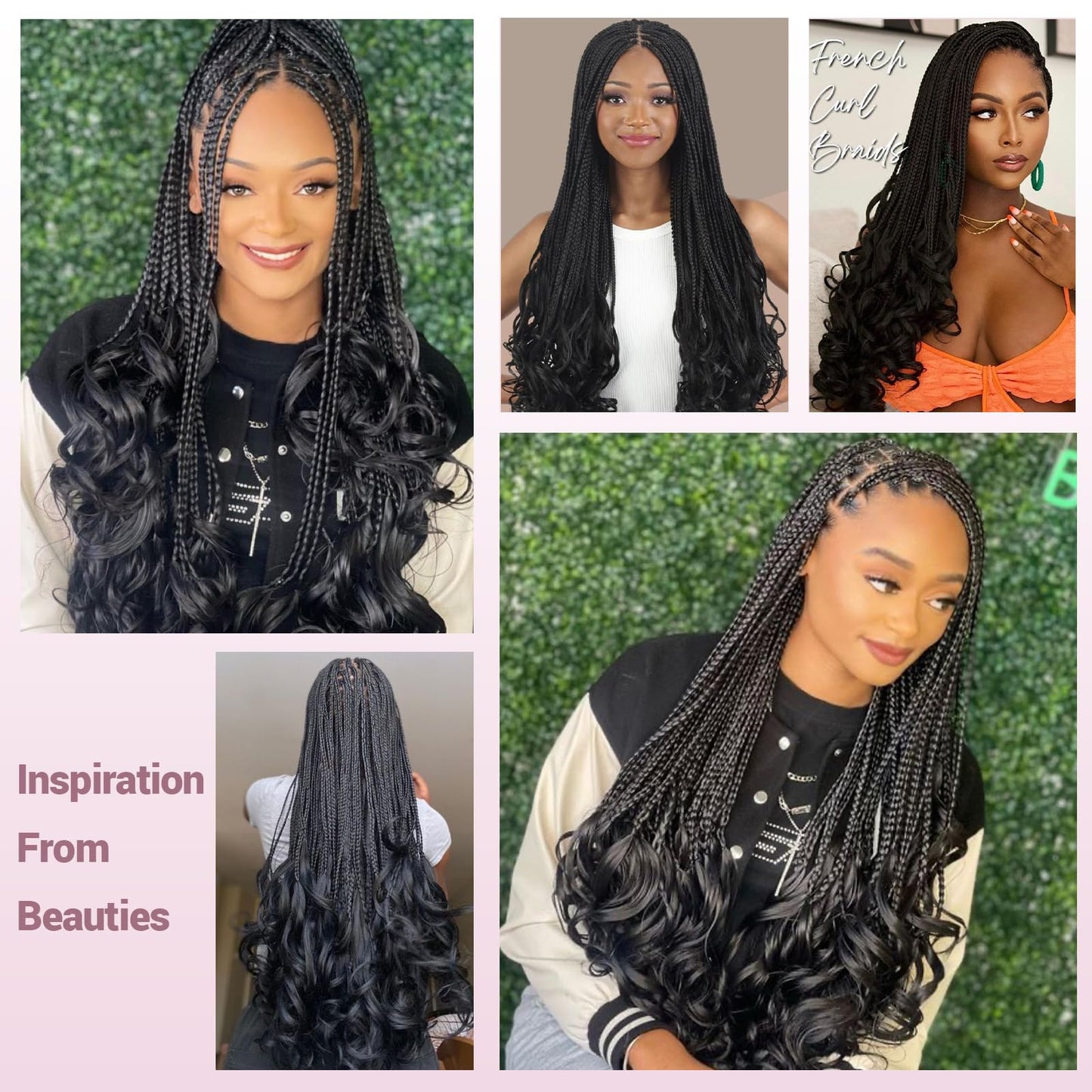 Janyuwool 36" Knotless Braided Wigs with Curly End Full Lace Box Braid Wig for Women Lace Front Human Hair Blended Braids Wig Full Double Lace Braided Wigs with Baby Hair (Black)