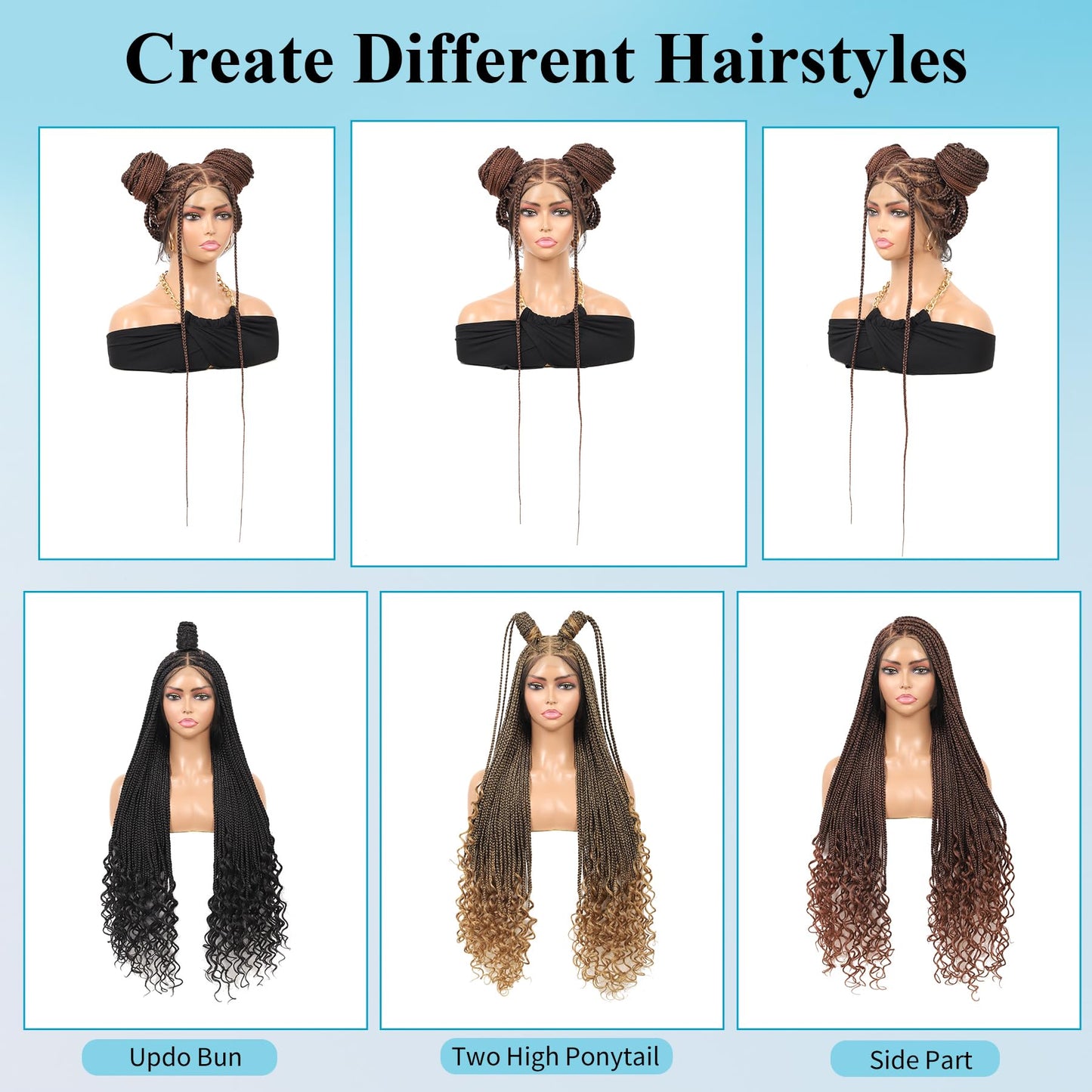 Olymei 360° Hd Full Lace Braided Wigs for Women Triangle Knotless Braided Wigs with Curly End with Baby Hair Box Braid Wig Premium Synthetic Braid Lace Front Wig Brown 36"