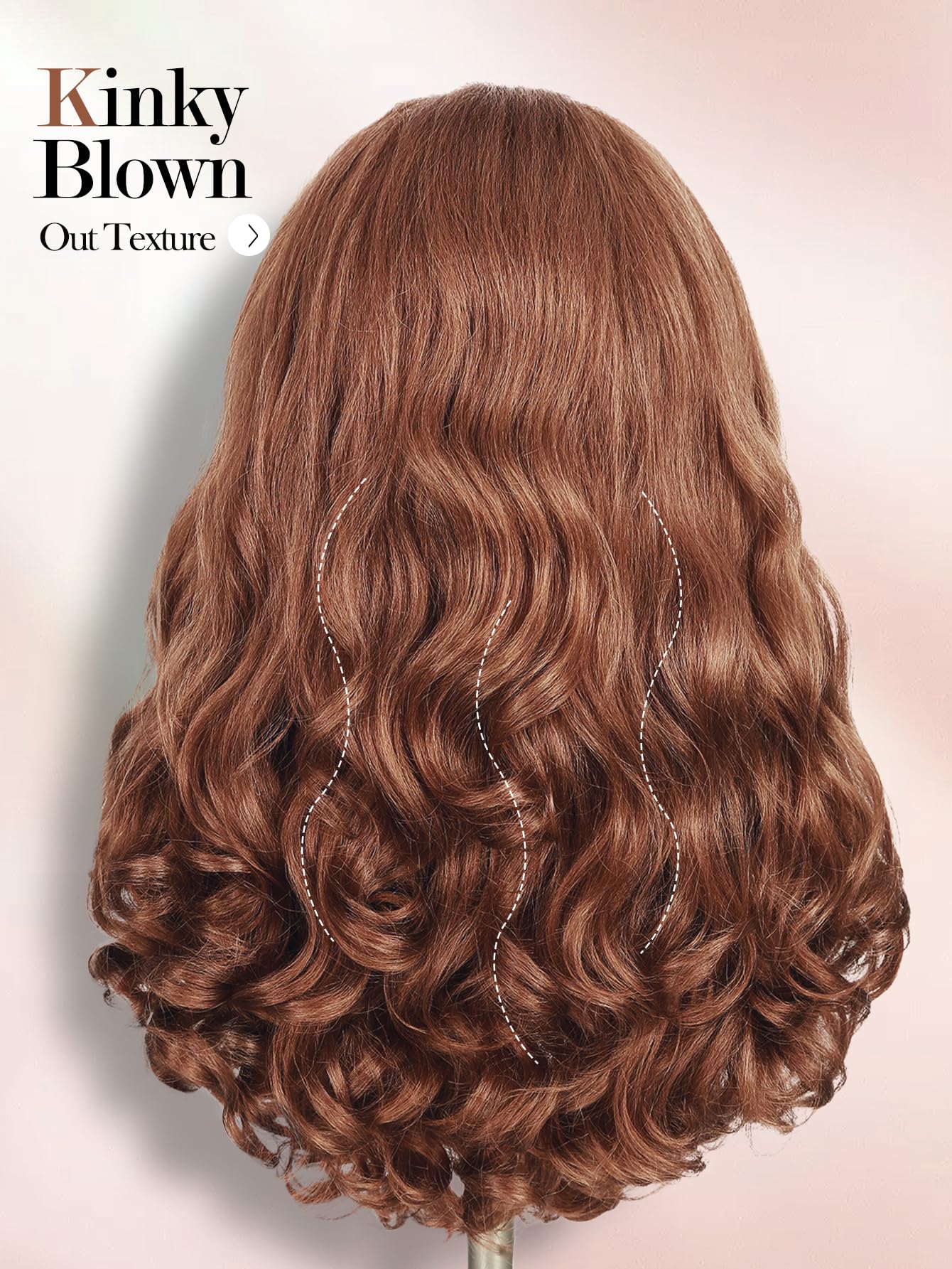 FANCEE Yaki Wavy Headband Wigs Honey Brown Kinky Straight Wear and Go Wig with Curly Wavy Ends for Mom on the Go Synthetic Headband Blow Out Style Natural Hair Wig for Black Women 27/30