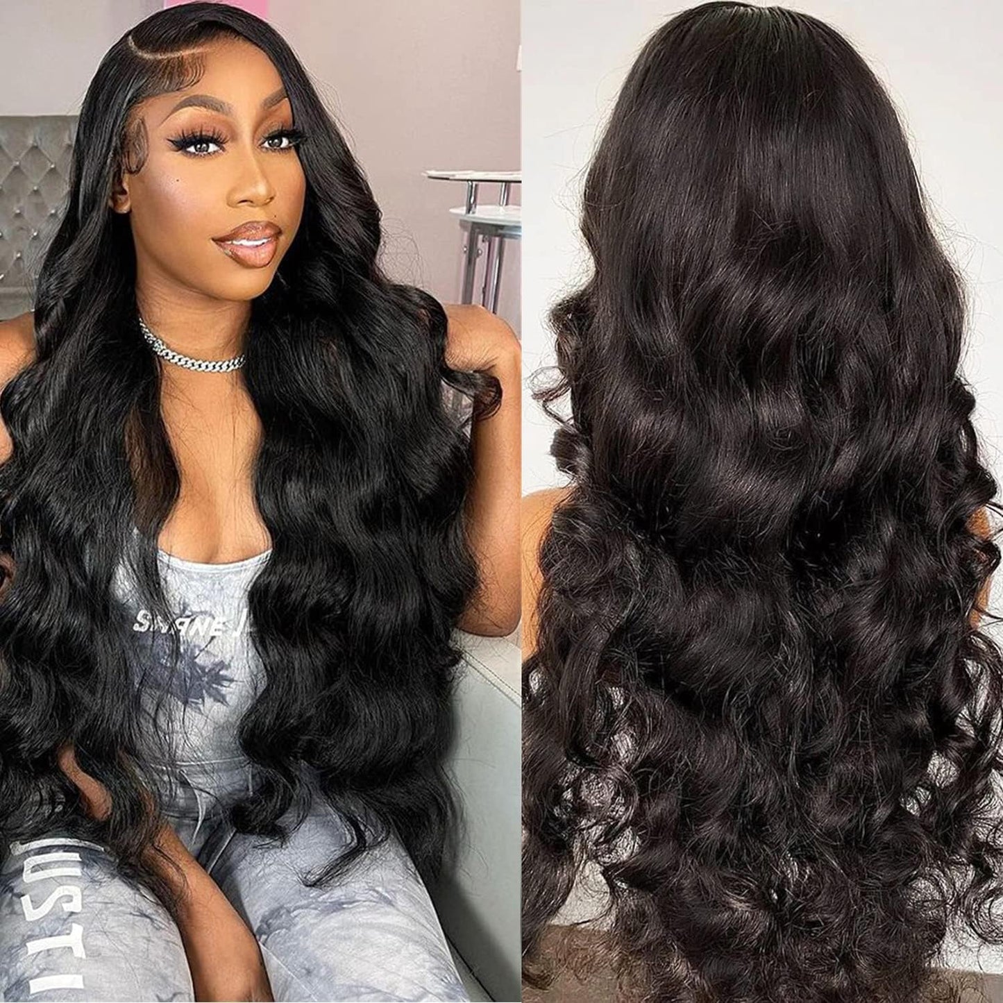 VIPPRETTY Synthetic Lace Front Wigs 30Inch 13x6 Body Wave Lace Frontal Wigs Human Hair Touch Vogue Highlight Technology Premium Fiber & Human Hair Nature Black Wig