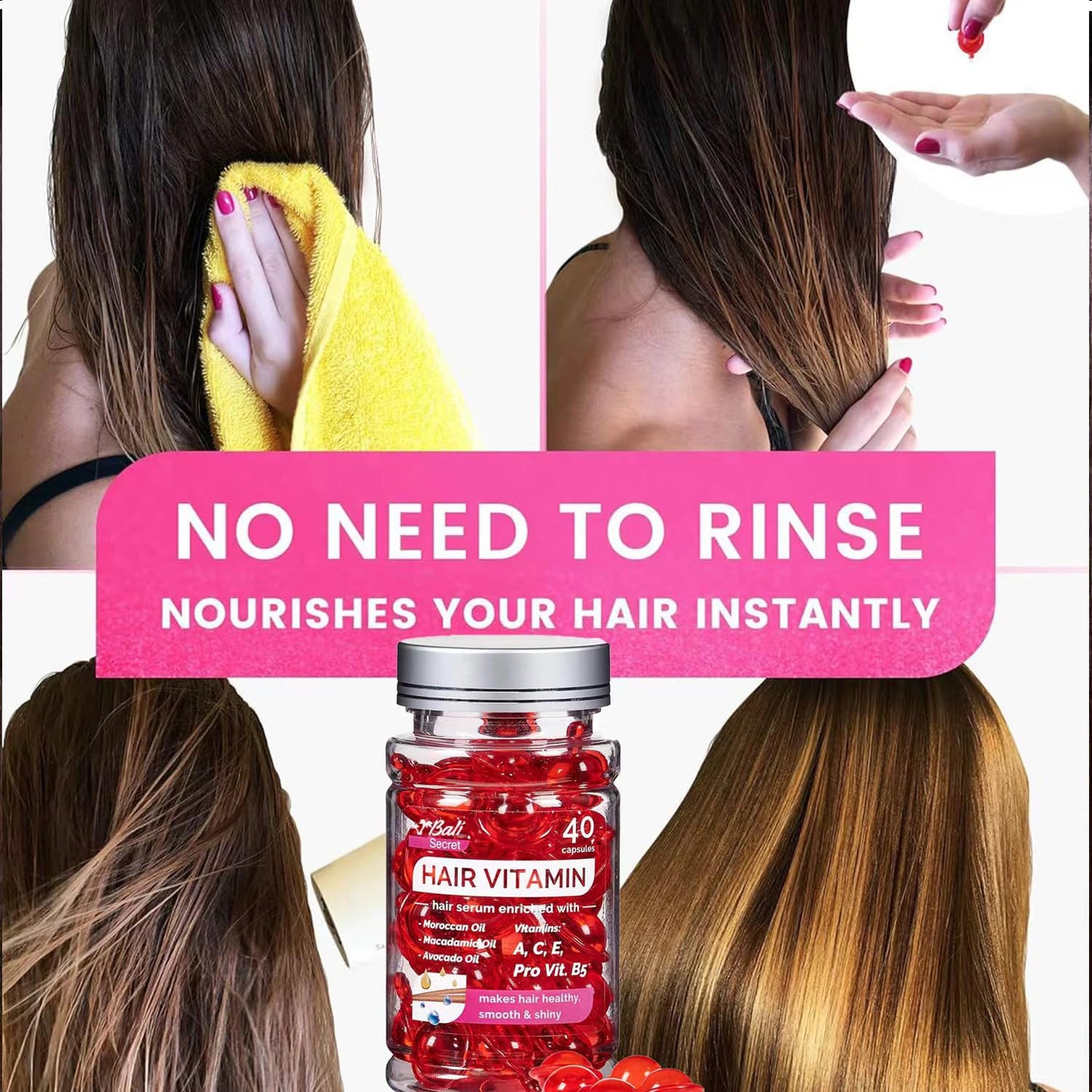Bali Secret Hussell Hair Treatment Serum 40 Hair Capsules no Rinse with Argan Macadamia & Avocado Oils - Vitamins A, E, Pro B5 - Conditioner for Women & Men
