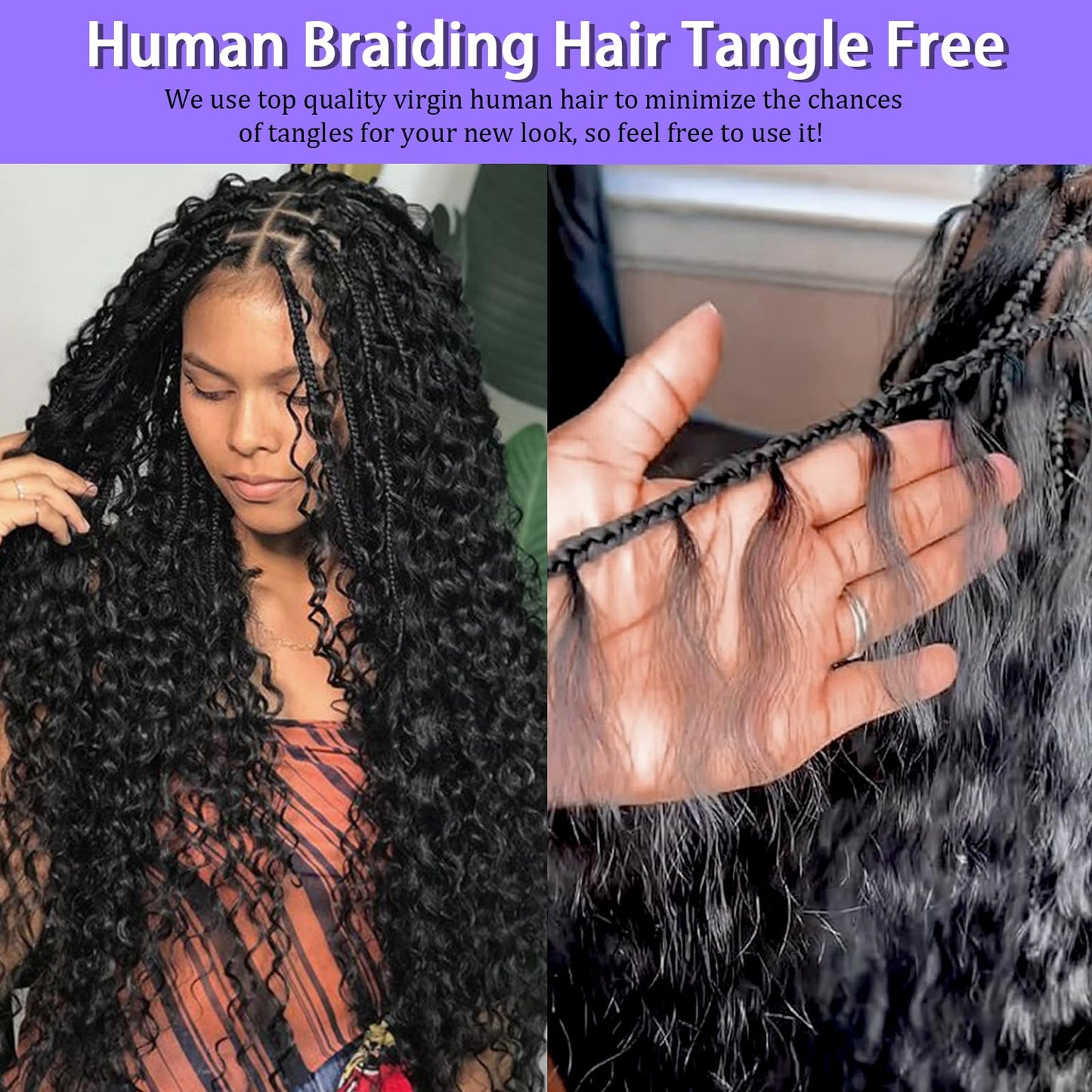 Human Braiding Hair for Boho Braids Human Hair 3 Bundles/Pack 110g 24 Inch Deep Wave Bulk Human Hair for Braiding Curly Knotless 12A Brazilian Virgin Ombre Balayage
