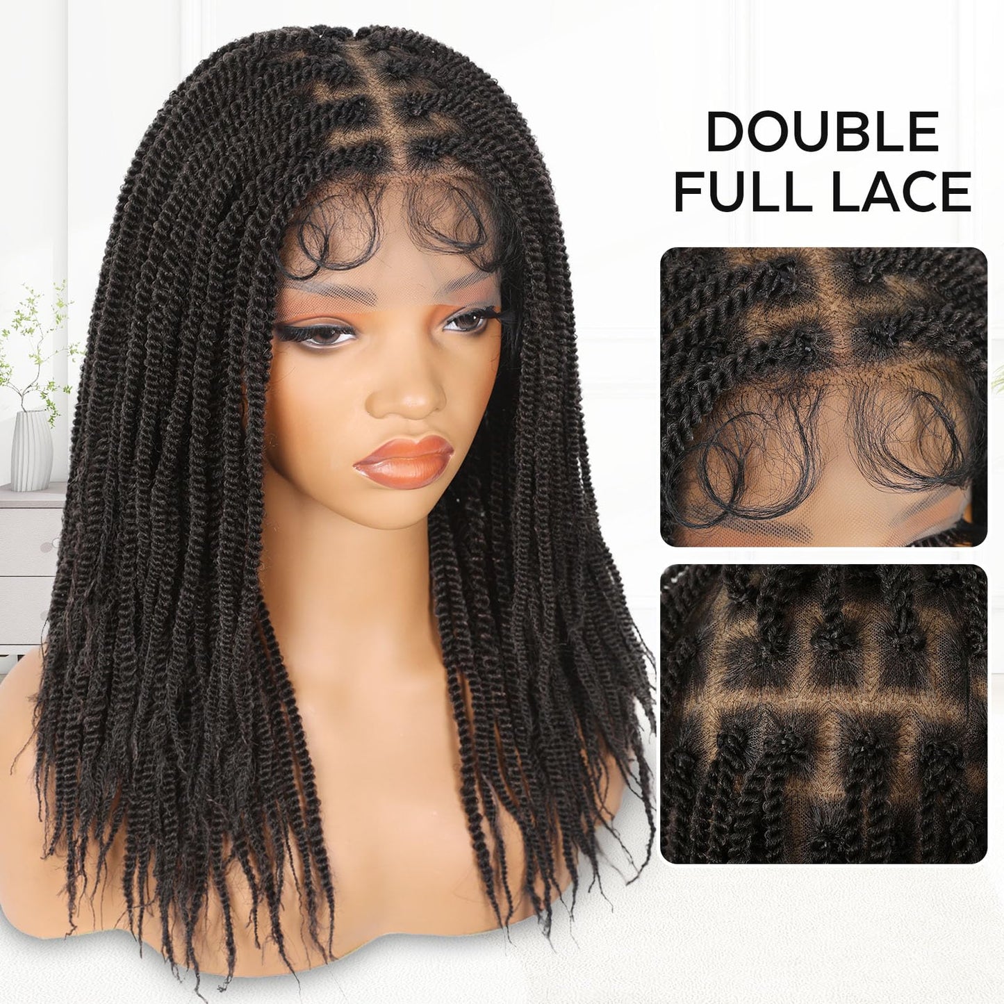 HANNE Double Full Lace Braided Wigs 20 Inch Knotless Braied Dreadlock Wig Glueless Twist Wigs For Black Women