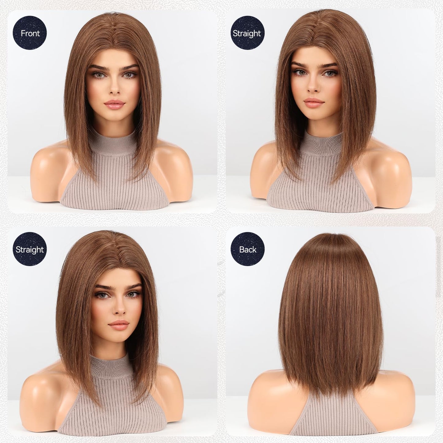 starluck Human Hair Wig for Women Wigs Real Human Hair Wigs Brown Layered Bob Wig 12 Inch Silk Base Realistic and Resistant for Daily Party Use