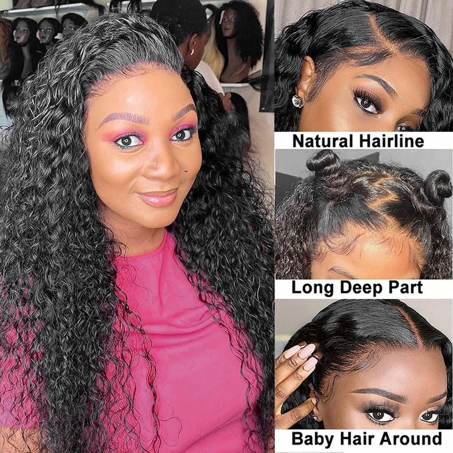 YruYptpaln Water Wave Lace Front Wigs Unice Hair Glueless Wigs Wet and Wavy Lace Front Wigs U Part Wigs for Graduation Ceremony(1A, 27.5 Inch)