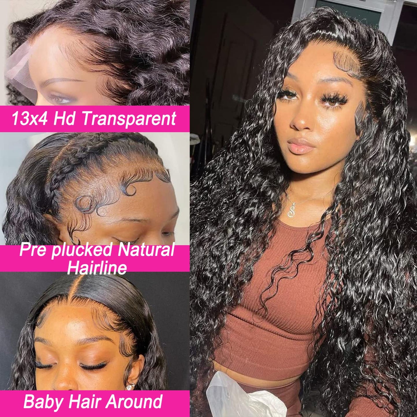 Water Wave Lace Front Wigs 180% Density Pre Plucked with Baby Hair 13x4 Transparent Water Wave Lace Front Wigs 10A Unprocessed Virgin Human Hair 22Inch Glueless Water Curly Wave Wigs Natural Color