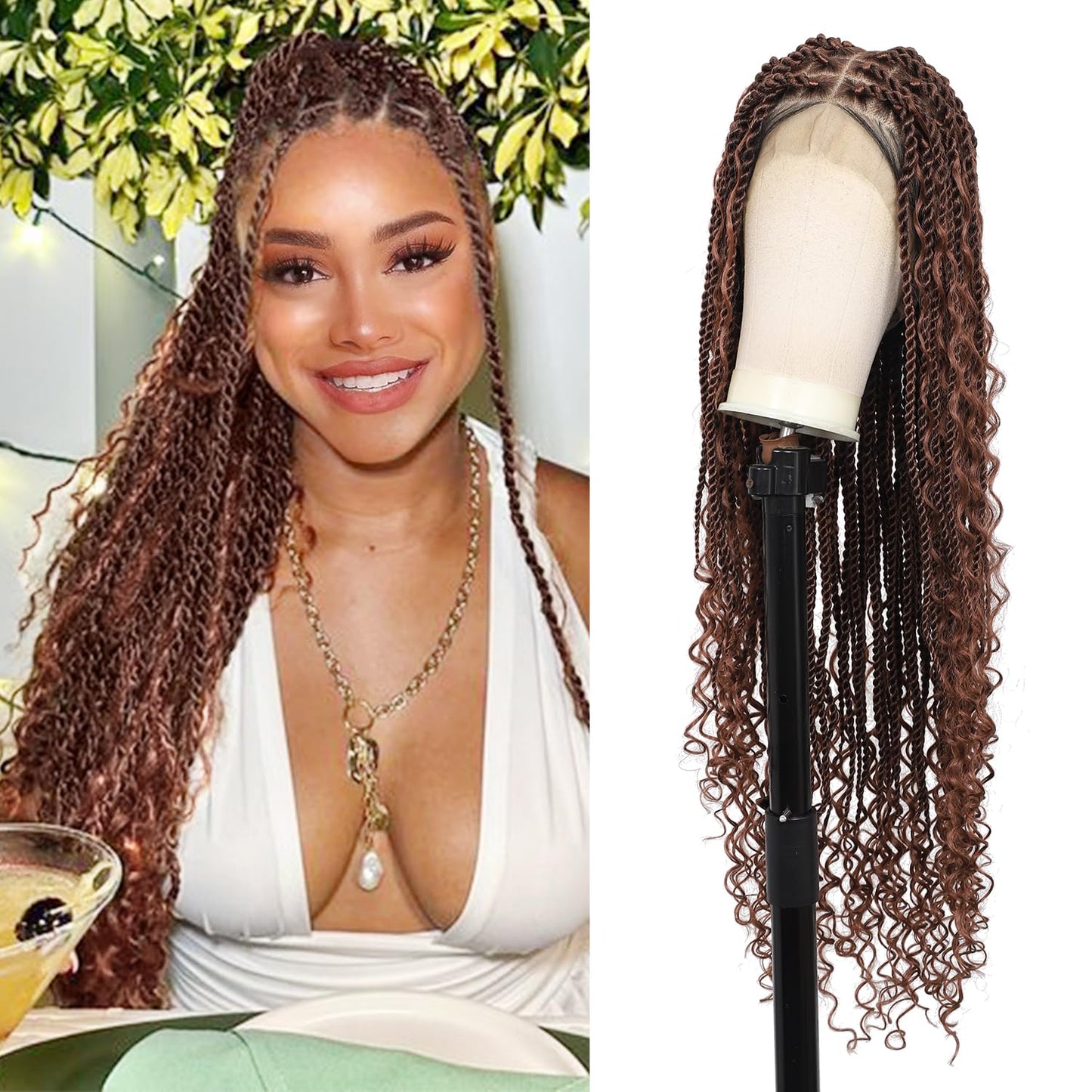 Olymei 360° HD Full Lace Braided Wigs for Women Knotless Boho Braided Wigs Twisted Braid Lace Wig with Baby Hair Premium Synthetic Braid Lace Front Wig Brown 36"