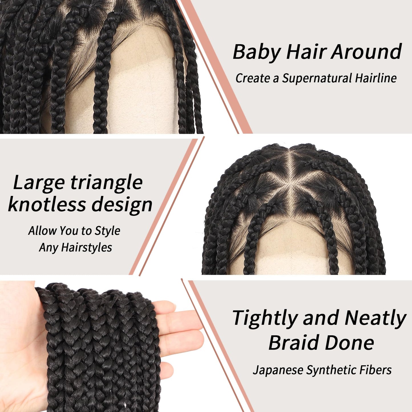 Lexqui 360° HD Full Lace Braided Wigs for Black Women Box Braid Wig Large Triangle Knotless Lace Braid Wig Synthetic Hair Lace Front Braided Wigs with Baby Hair 36" Black
