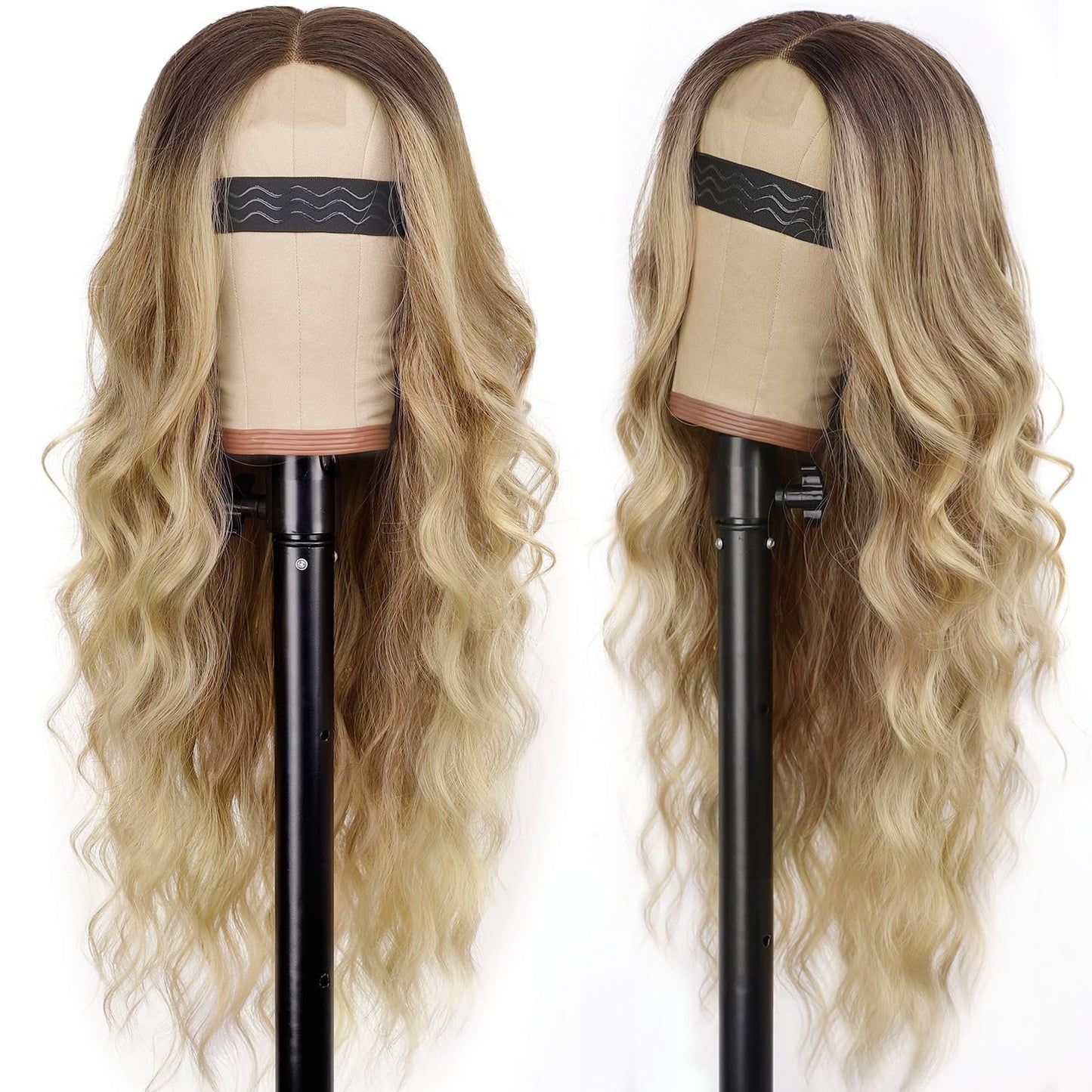 AISI HAIR Blonde Wig for Women, Long Wavy Lace Hairline Blond Synthetic Middle Part Ombre Blonde Wigs for Daily Party-26 Inch