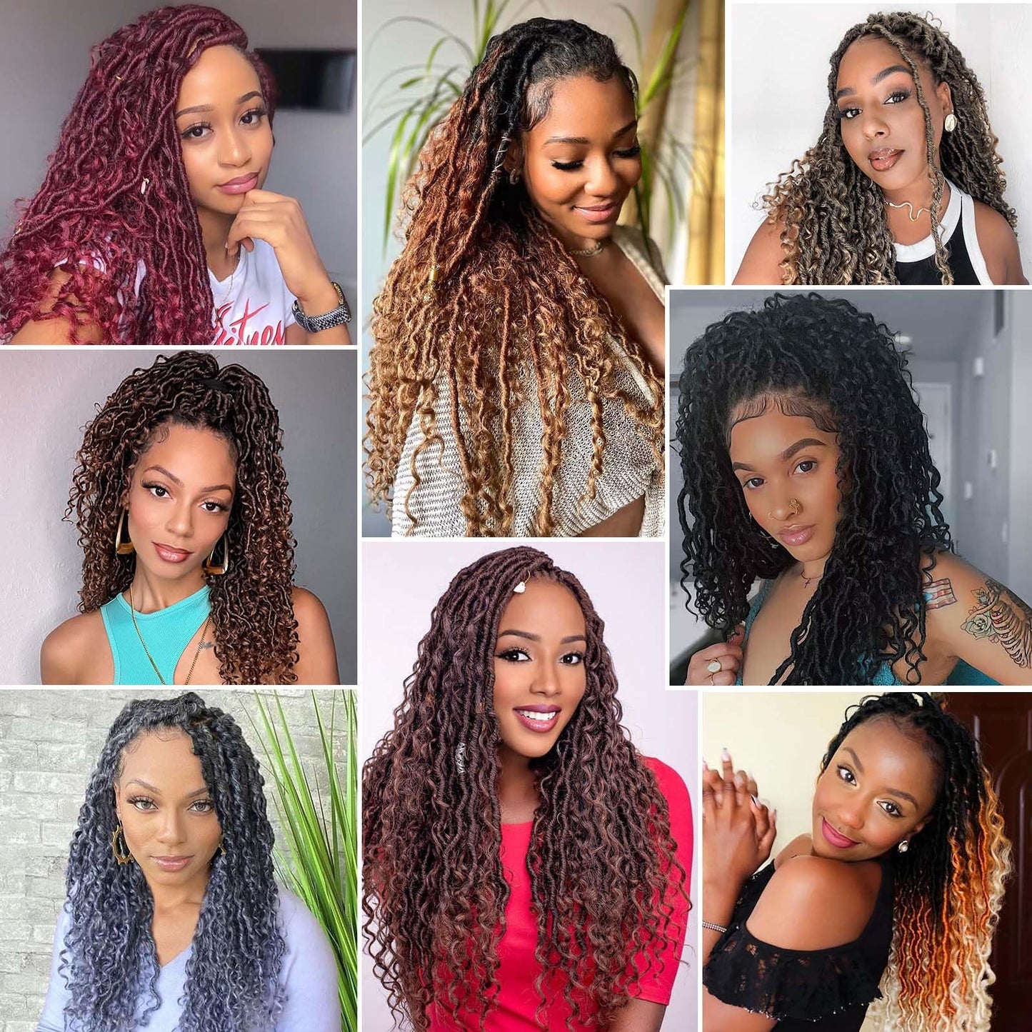 Col Bling 10 Inch 8 Packs Goddess Locs Crochet Hair Faux Locs Crochet Hair for Women Pre Looped River Locs Crochet with Curly Ends Synthetic (10 Inch 8 Packs, #1B)