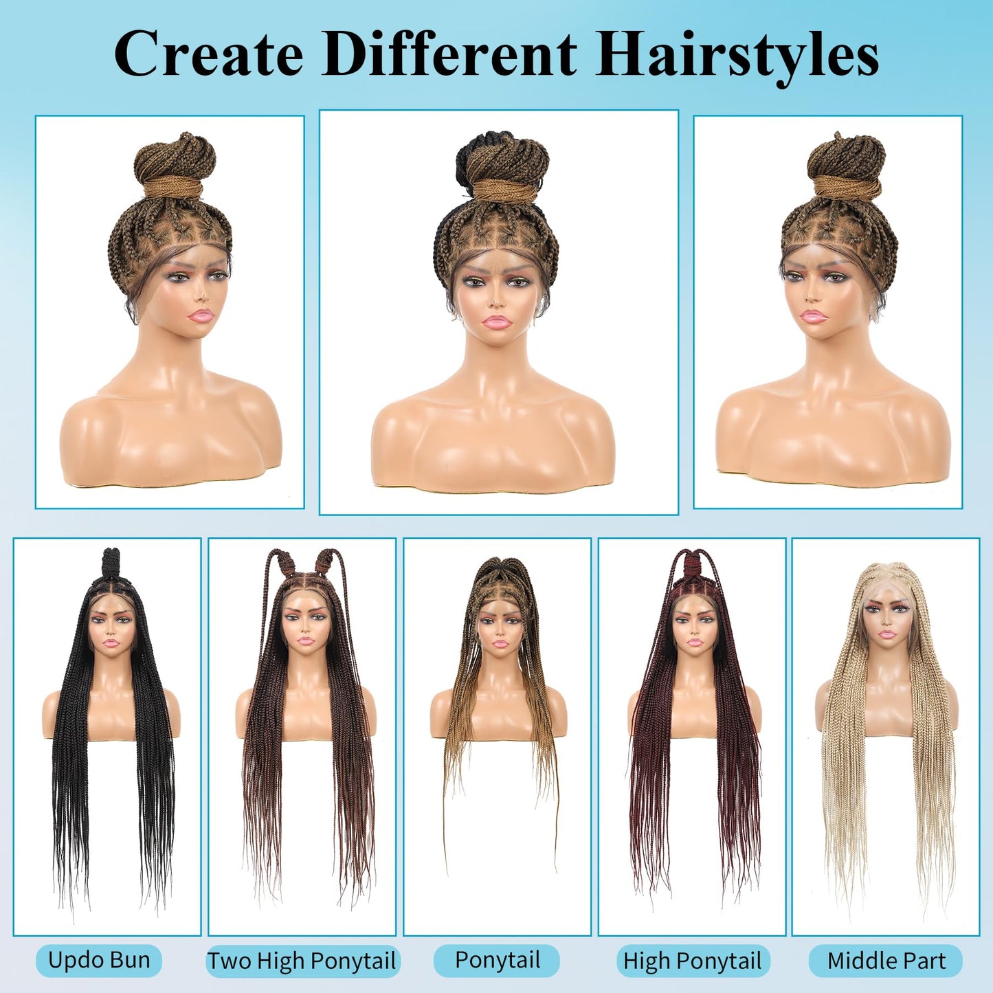 Olymei 360° HD Full Lace Large Square Knotless Braided Wigs for Women Box Braid Wig with Baby Hair Long Light Brown Premium Synthetic Braided Lace Front Wigs 36"