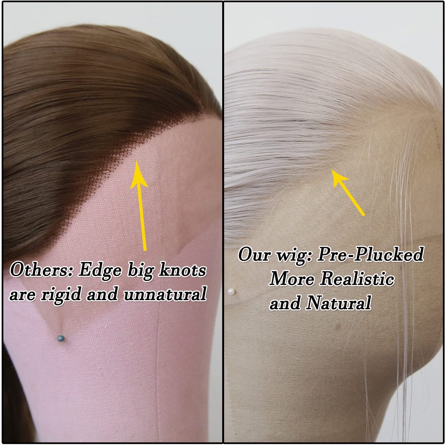 BTWTRY Ash Blonde Synthetic Lace Front Wig Long Straight Grey Lace Front Synthetic Wig Pre Plucked Natural Hairline Glueless Heat Resistant Fiber Hair Wig for Fashion Women (Ash Blonde)