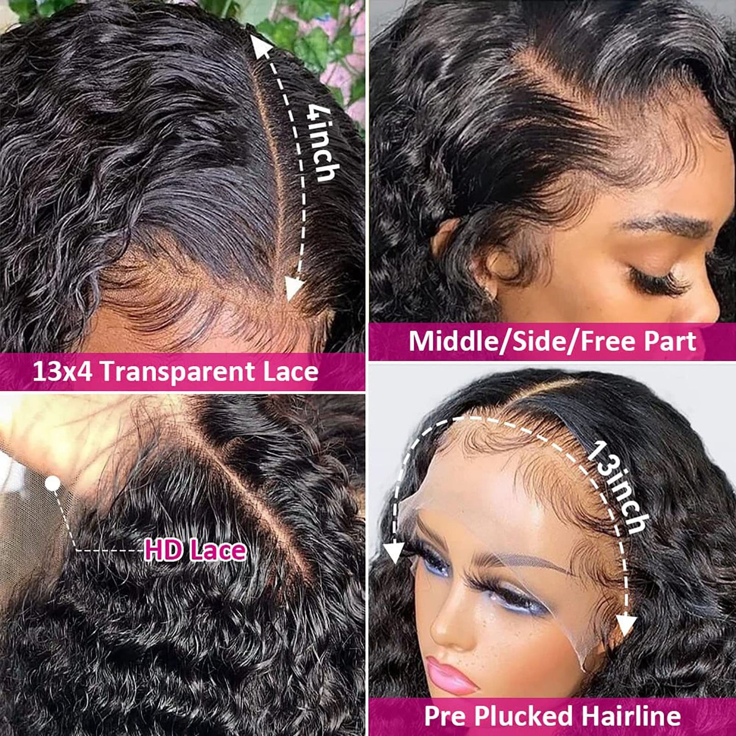 Water Wave Lace Front Wigs 180% Density Pre Plucked with Baby Hair 13x4 Transparent Water Wave Lace Front Wigs 10A Unprocessed Virgin Human Hair 22Inch Glueless Water Curly Wave Wigs Natural Color