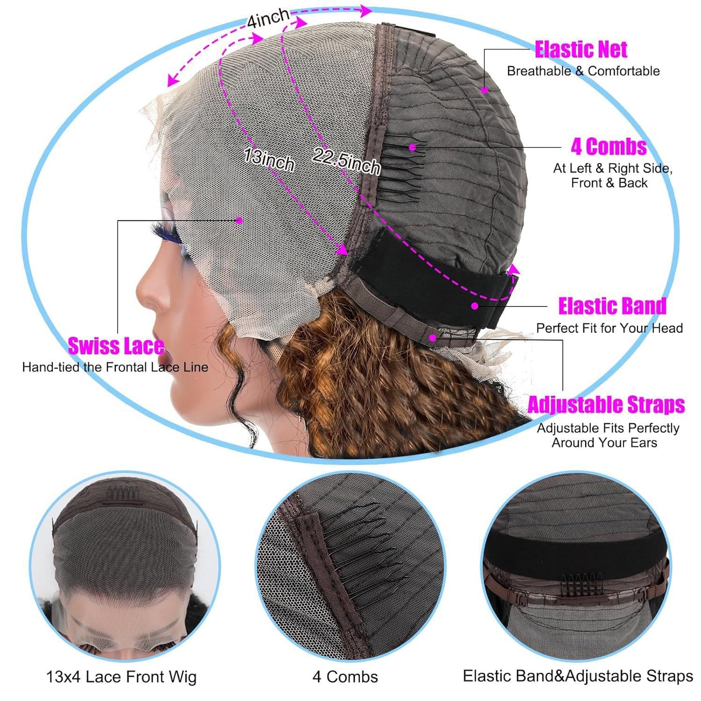 Highlight Ombre Lace Front Wig Human Hair Body Honey Blonde Glueless HD Transparent Lace Frontal Wigs for Women Human Hair Pre Plucked with Baby Hair brown highlighted wig 180 Density 16 Inch