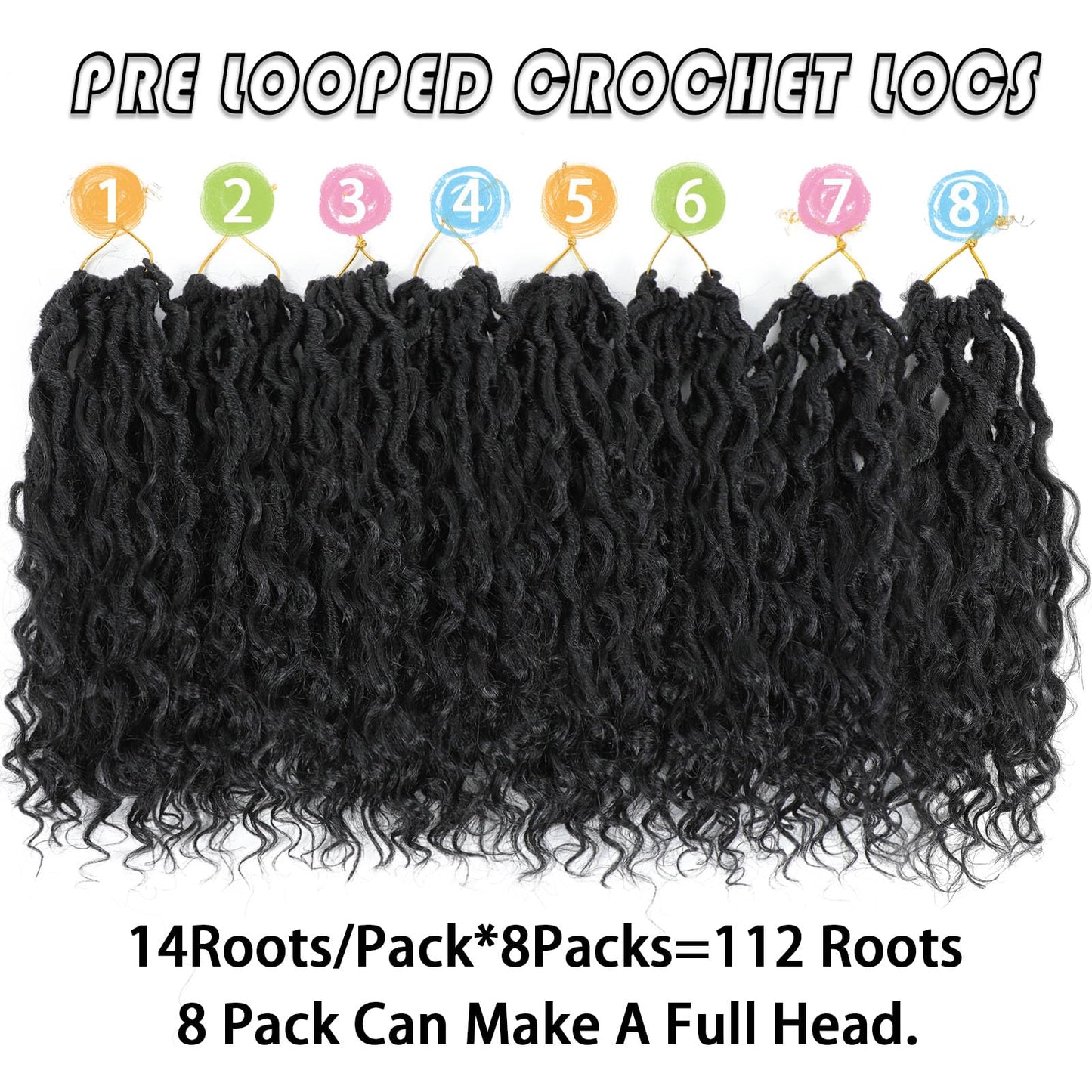 Col Bling 12 Inch 8 Packs Goddess Locs Crochet Hair Faux Locs Crochet Hair for Women Pre Looped River Locs Crochet Hair with Curly Ends Synthetic (12 Inch 8 Packs, #1B)