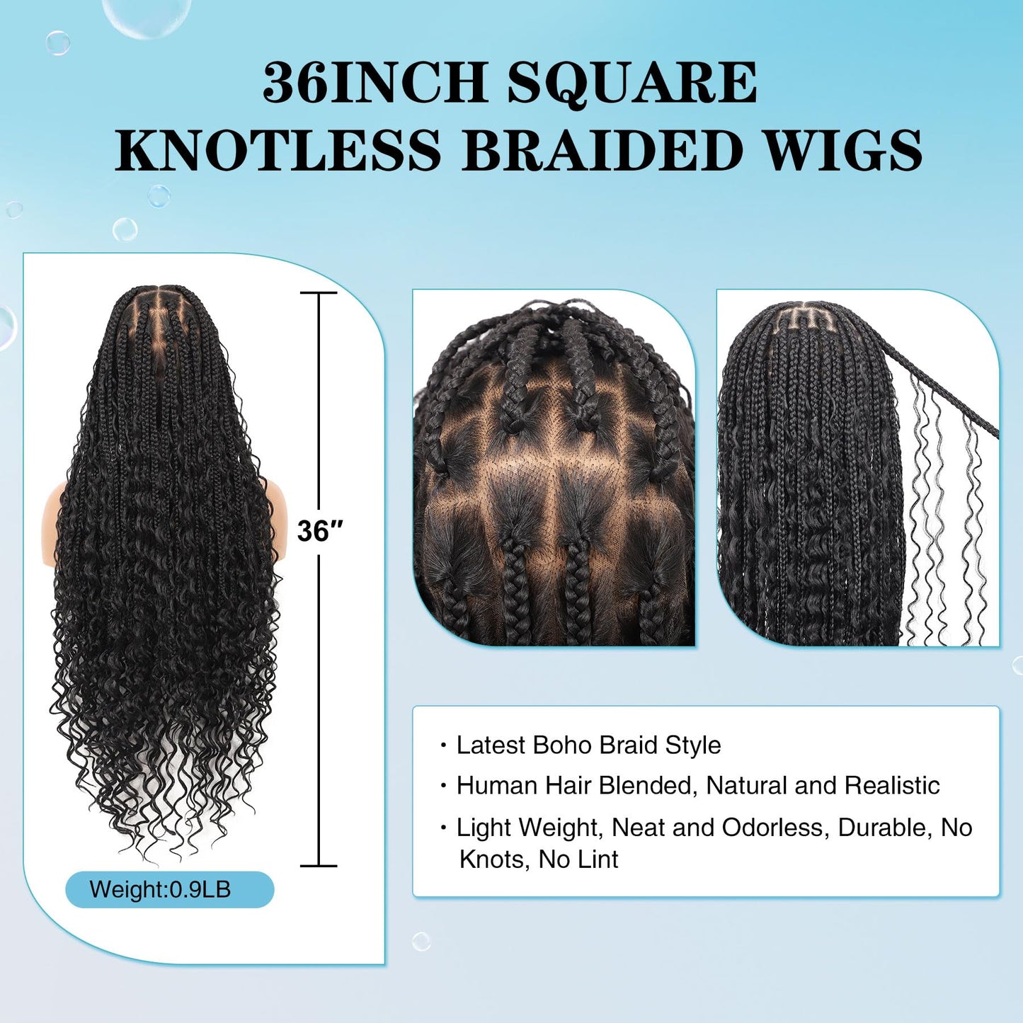 Olymei 360° HD Full Lace Front Knotless Braided Wigs for Black Women Boho Braided Wigs with Baby Hair Box Braid Wig Premium Synthetic Braid Lace Front Wig with Curly End Black 36"