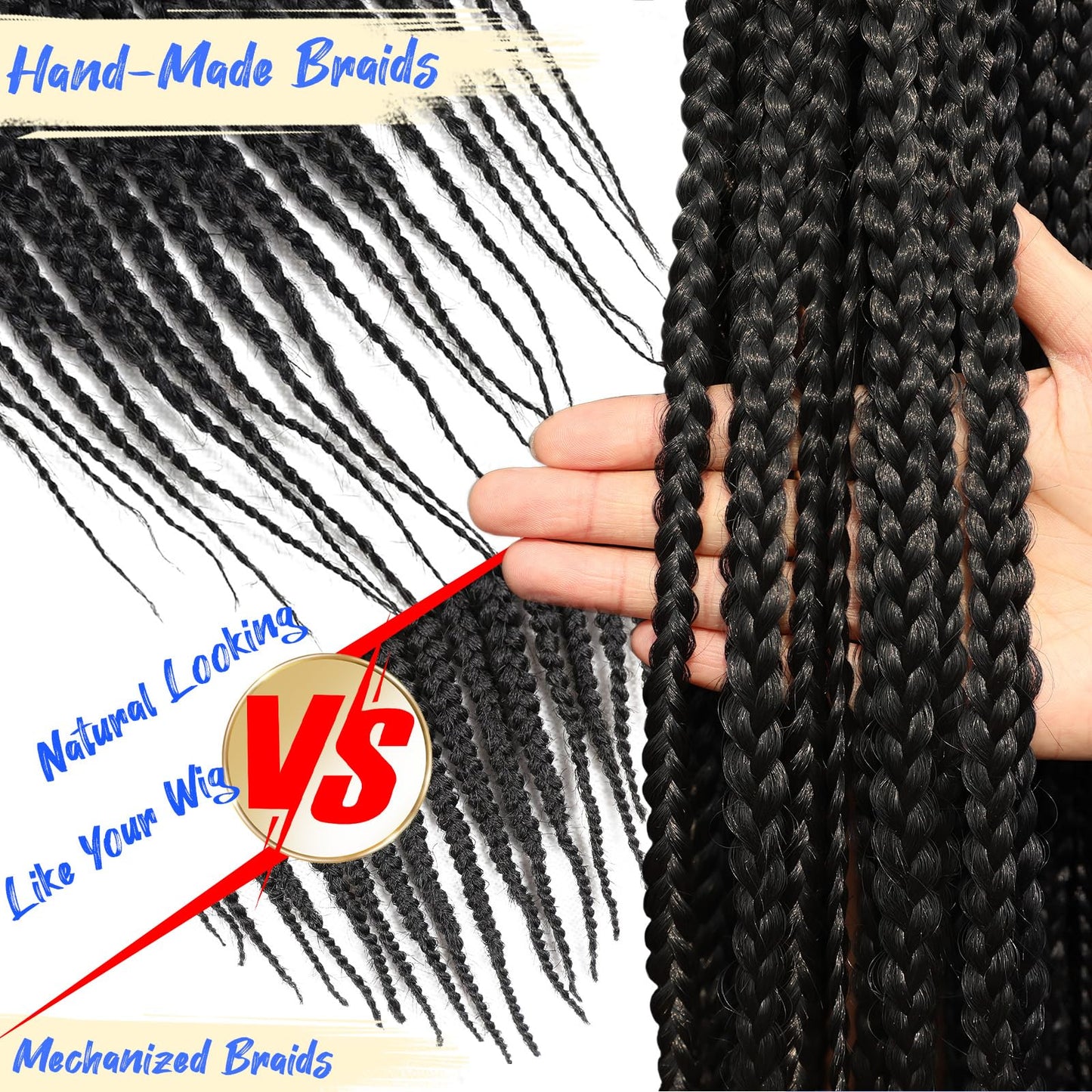 FAVE Braided Wig Box Braid Wig with Baby Hair Braided Wigs for Black Women Full Lace 28 IN Knotless Braided Wigs for Black Women Box Braid Wig for Small Head -1B
