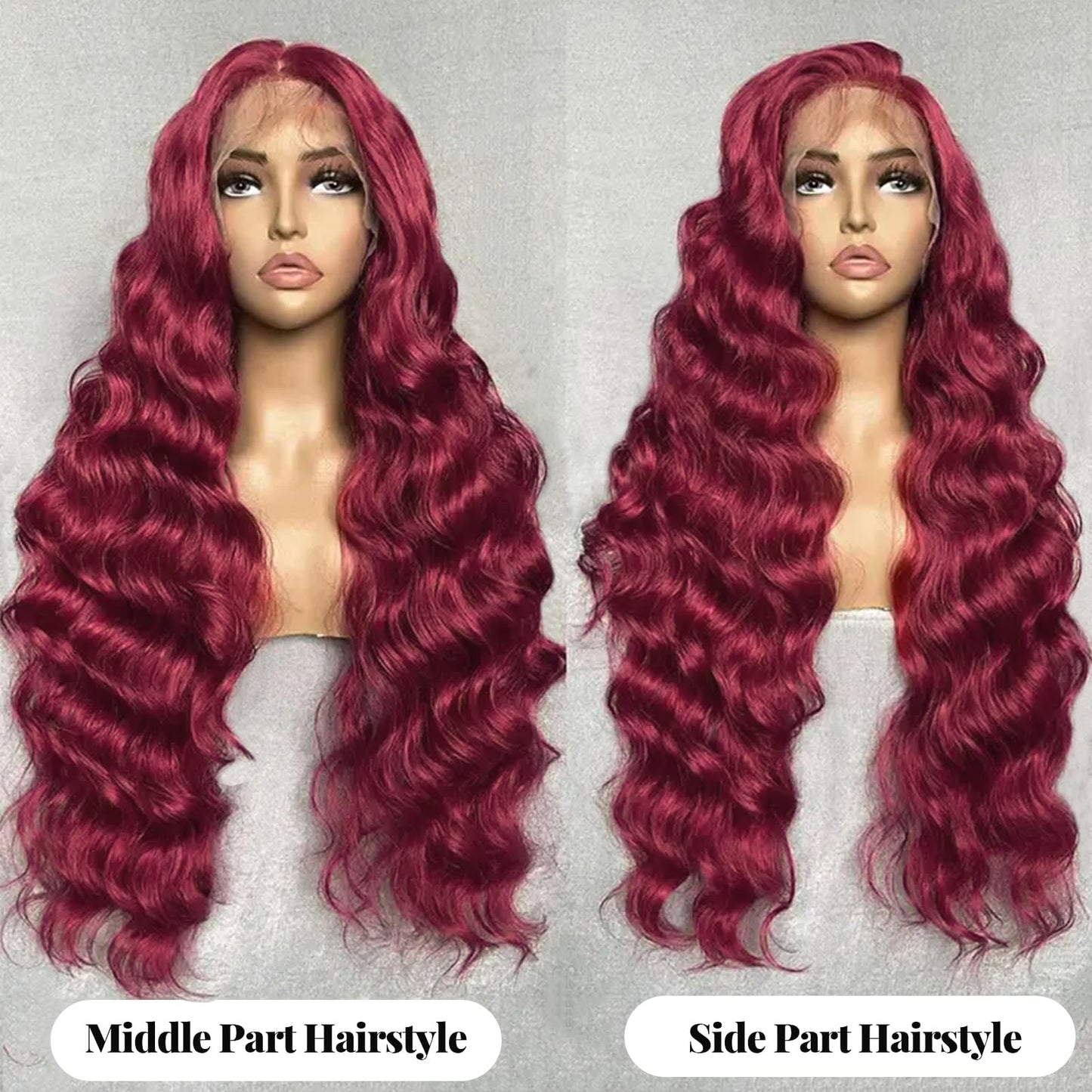 Munx Long 32in Lace Front Wigs Human Hair 180% Density Thick 13x4 Body Wave Wig Wine Red Glueless HD Frontal Wigs Human Hair for Women Bleached Knots