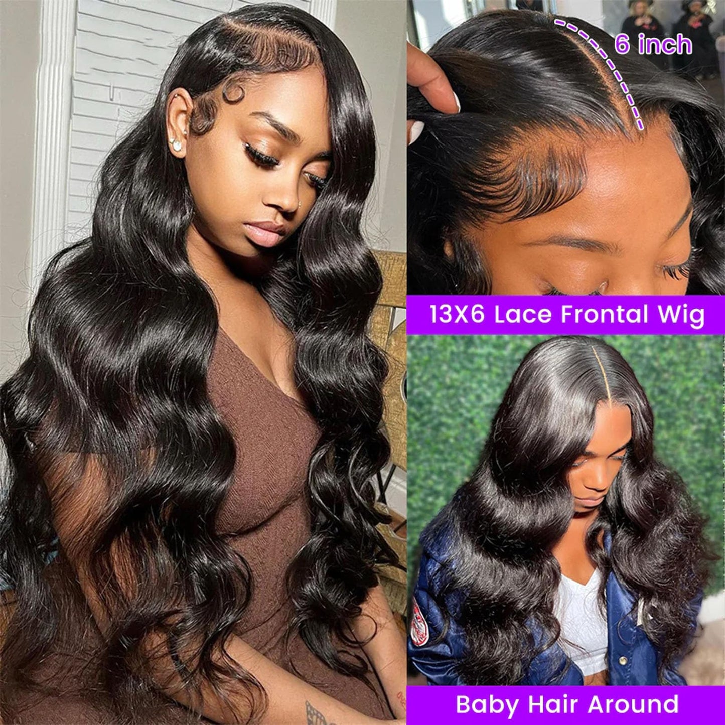 Sdeycui 13x6 Black Wigs Human Hair for Women Lace Front Body Wave Wigs HD 26 Inch Curly Natural Glueless Pre Plucked Wig