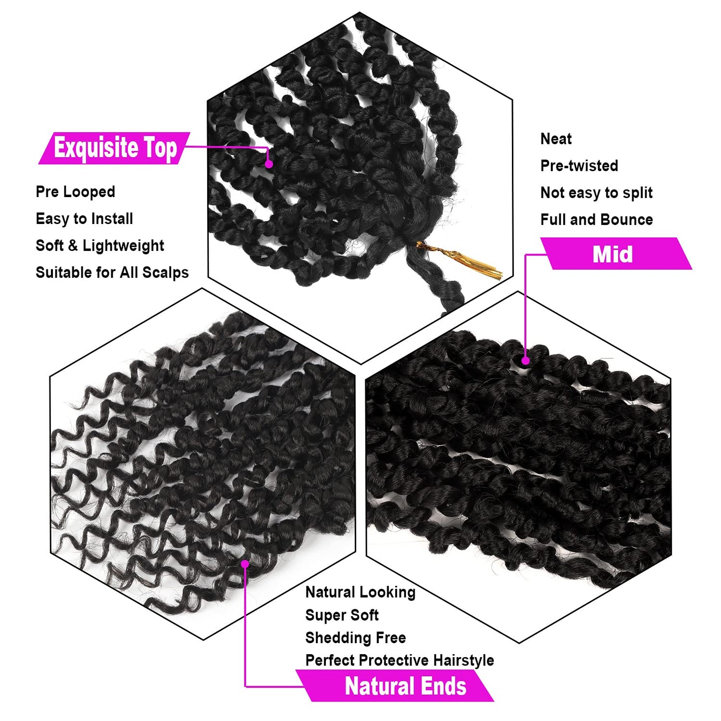 Bileaf Passion Twist Crochet Hair 18 Inch Crochet Passion Twist Hair Pretwisted, Pre Looped 8 Packs Passion Twist Crochet Braids Passion Twists Bohemian Twist Crochet Hair for Women Girls and Kids 1B