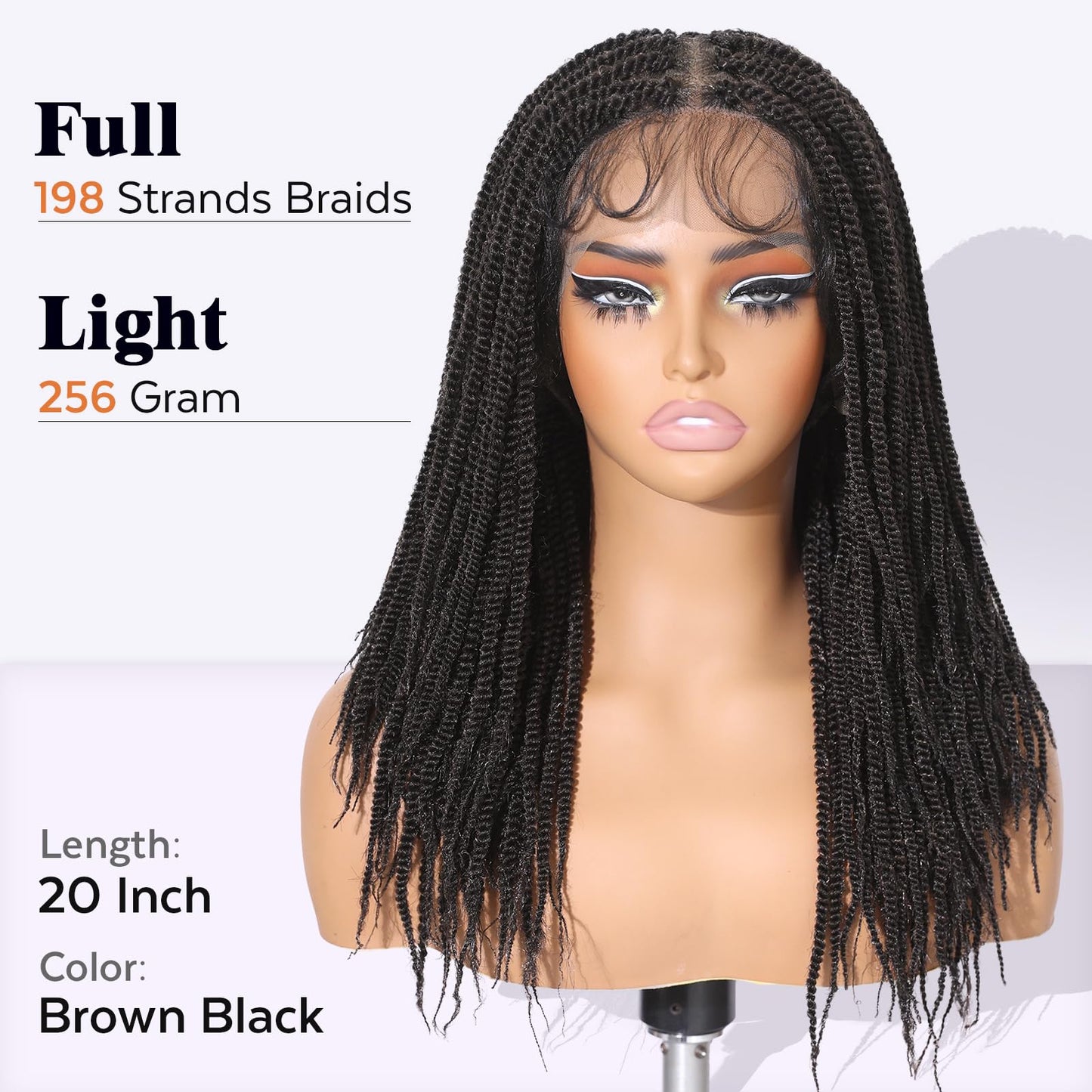 WIGNEE Braided Wigs For Black Women Full Double Lace Knotless Braided Wigs For Black Women Twist Braided Wig with Baby Hair Light Weight Box Braid Wig Braided Wigs for Daily Use(Brown Black)