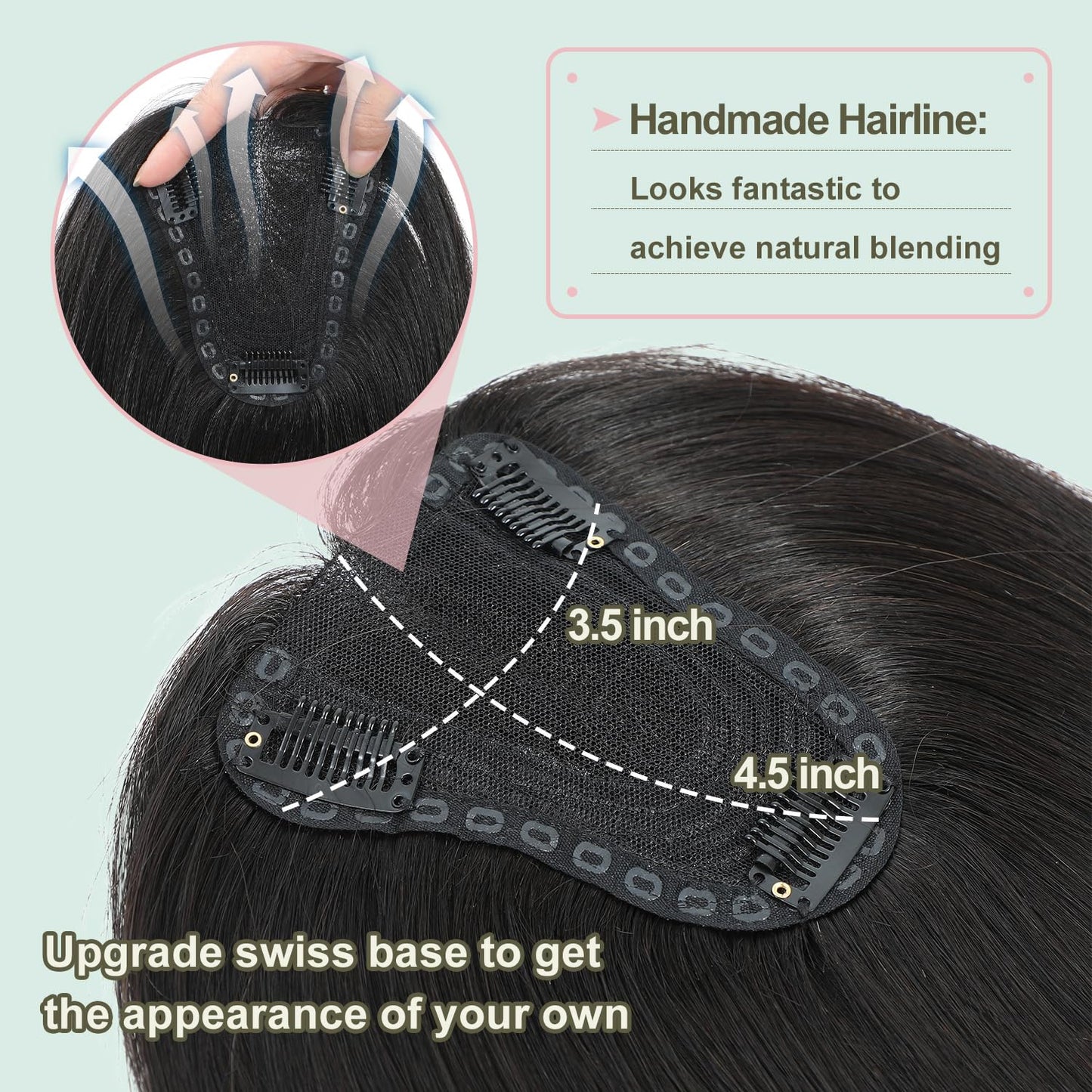 FU SHEN Human Hair Toppers for Women Hair Toppers for Women Real Human Hair Hair Pieces for Women with Thinning Hair Human Hair Toppers Hair Pieces Wiglets 9×11CM Remy Hair Topper 12inch(1B#)