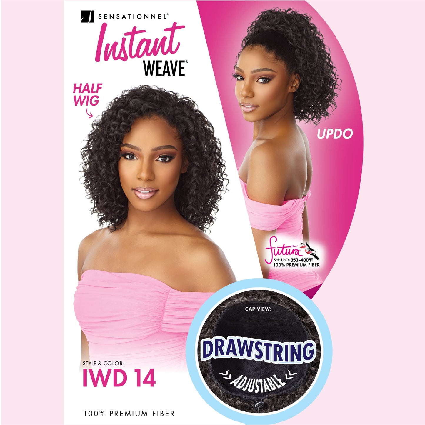 Sensationnel Instant weave half wig - 14 synthetic blendwig adjustable drawstring for seamless hair blending (1B OFFBLACK)