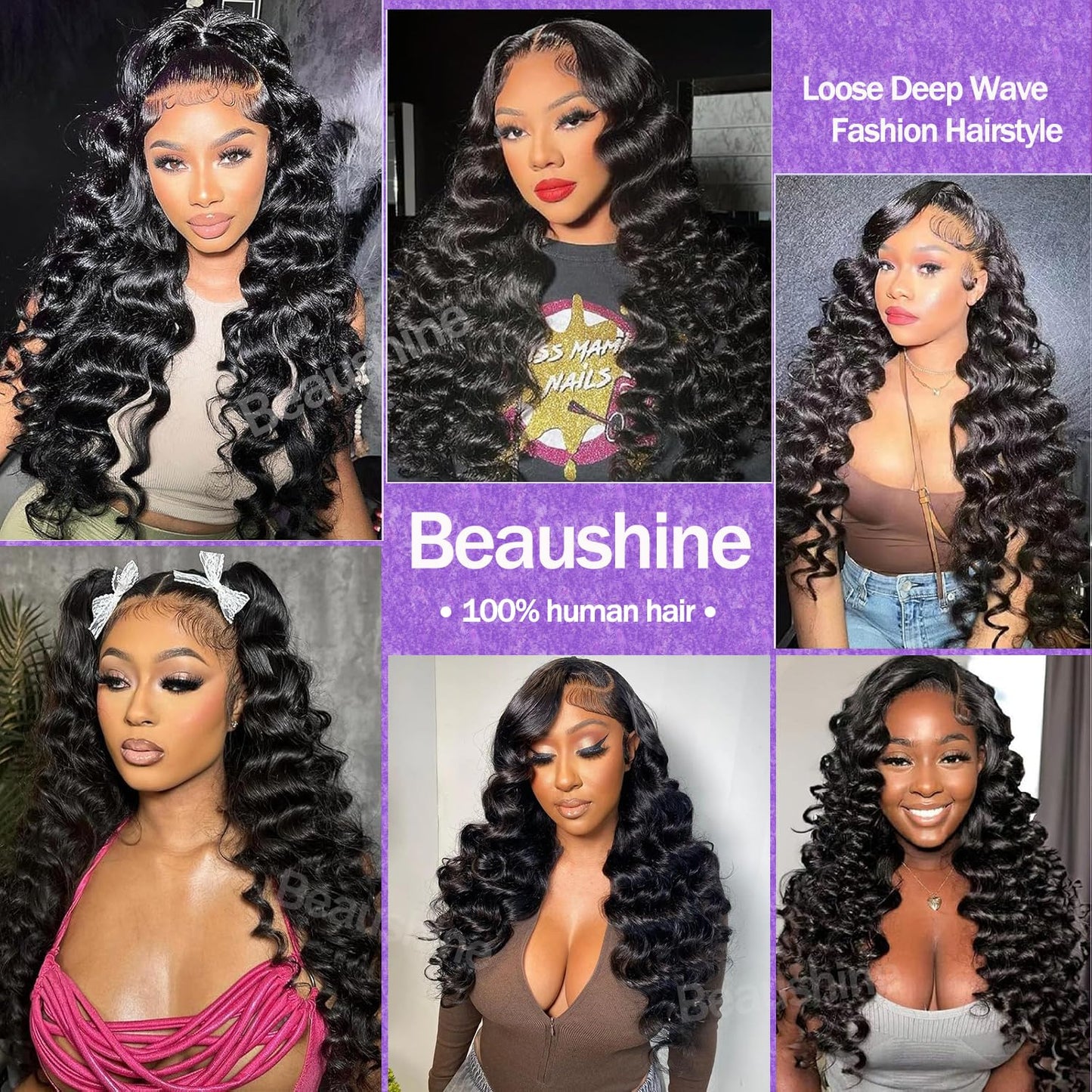 Beaushine Human Hair Bundles Loose Deep Wave Bundles and Closure (14 16 18+14) 10A Brazilian Loose Wave hd Lace Closure with Unprocessed Brazilian Raw Virgin Human Hair Quick Weave Bundles