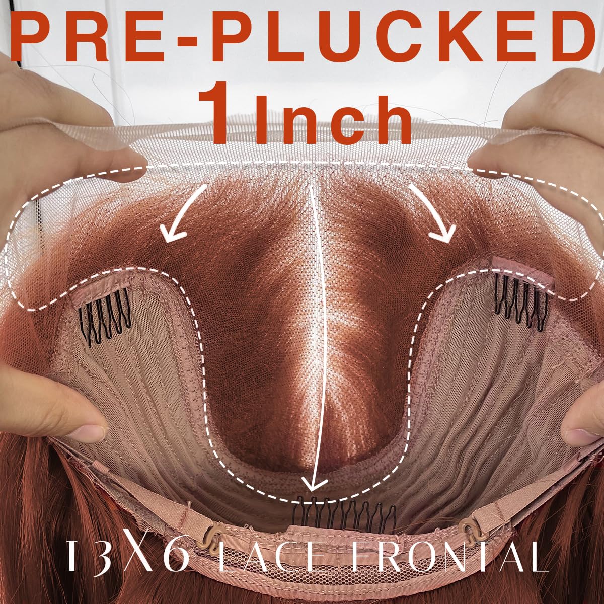 BlackSwern 13x6 Reddish Brown Lace Frontal Wigs, HD Glueless Synthetic Straight Lace Front Wig Pre-Plucked, Ready to Wear Similar Human Hair 200 Density, 32inch #33b reddish brown