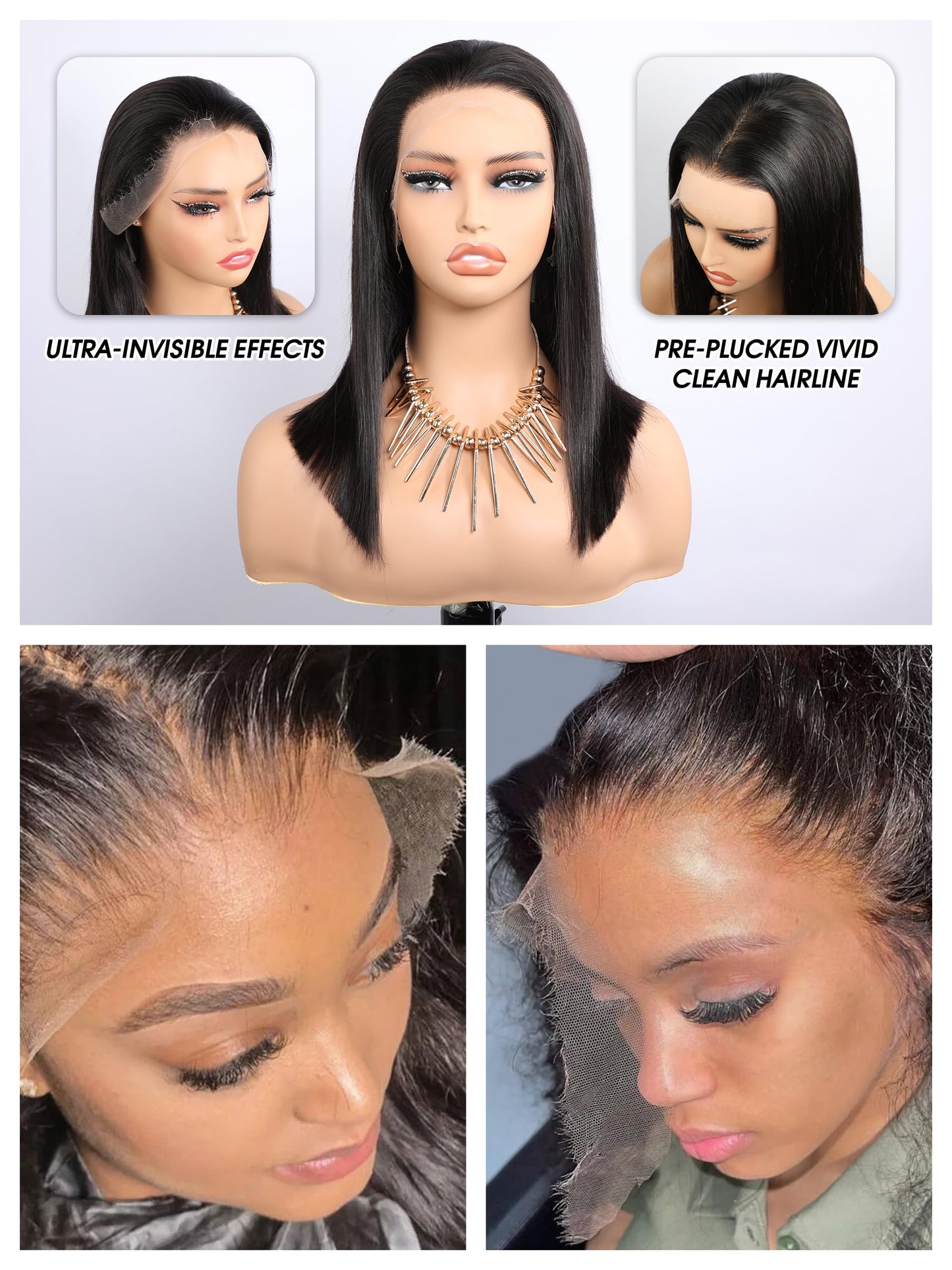 SKINLIKE Real HD Lace Frontal Wig Human Hair Full 13x4 Swiss HD&Parting MAX&&PRE Plucked&Tiny Knots&Full 200 Density Blunt Cut Bob Wig Human Hair Lace Front Wigs Straight For Black Women 14 Inch