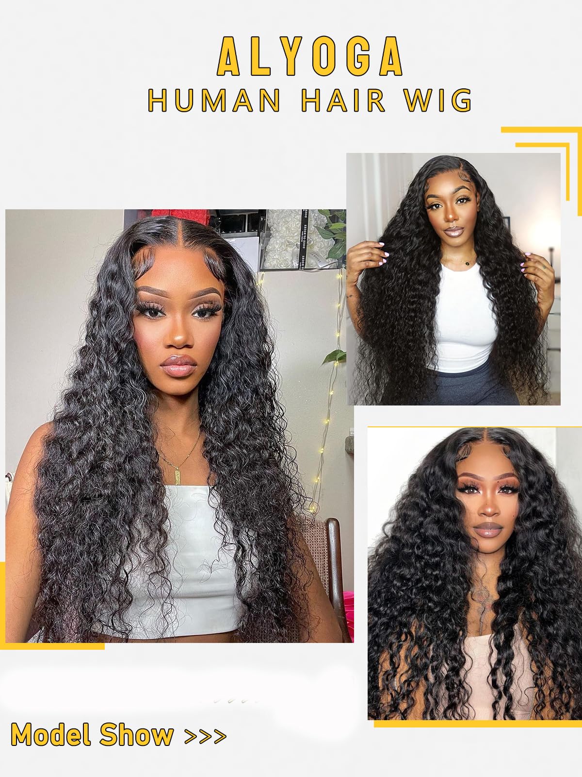 ALYOGA 13x6 Deep Wave Lace Front Wigs Human Hair 200 Density Pre Plucked with Baby Hair Water Wave Wigs for Women Glueless Natural Color 32 inch