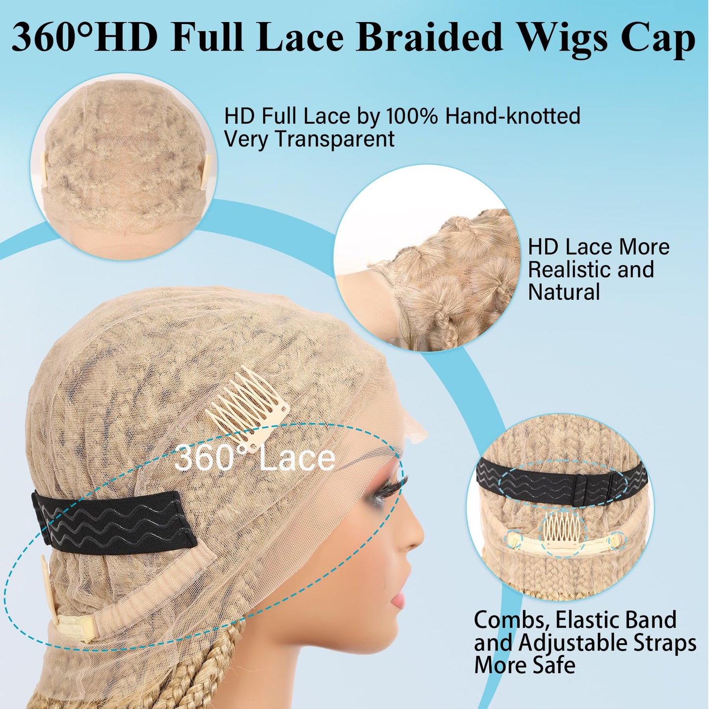 Olymei 360° HD Full Lace Knotless Braided Wigs for Women Box Braid Wig with Baby Hair Premium Synthetic Long Light Brown Ombre Blonde Braided Lace Front Wigs 36"