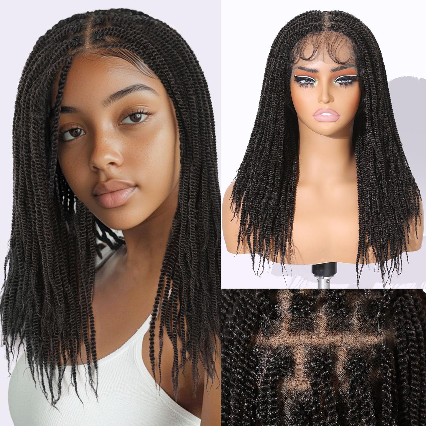WIGNEE Braided Wigs For Black Women Full Double Lace Knotless Braided Wigs For Black Women Twist Braided Wig with Baby Hair Light Weight Box Braid Wig Braided Wigs for Daily Use(Brown Black)