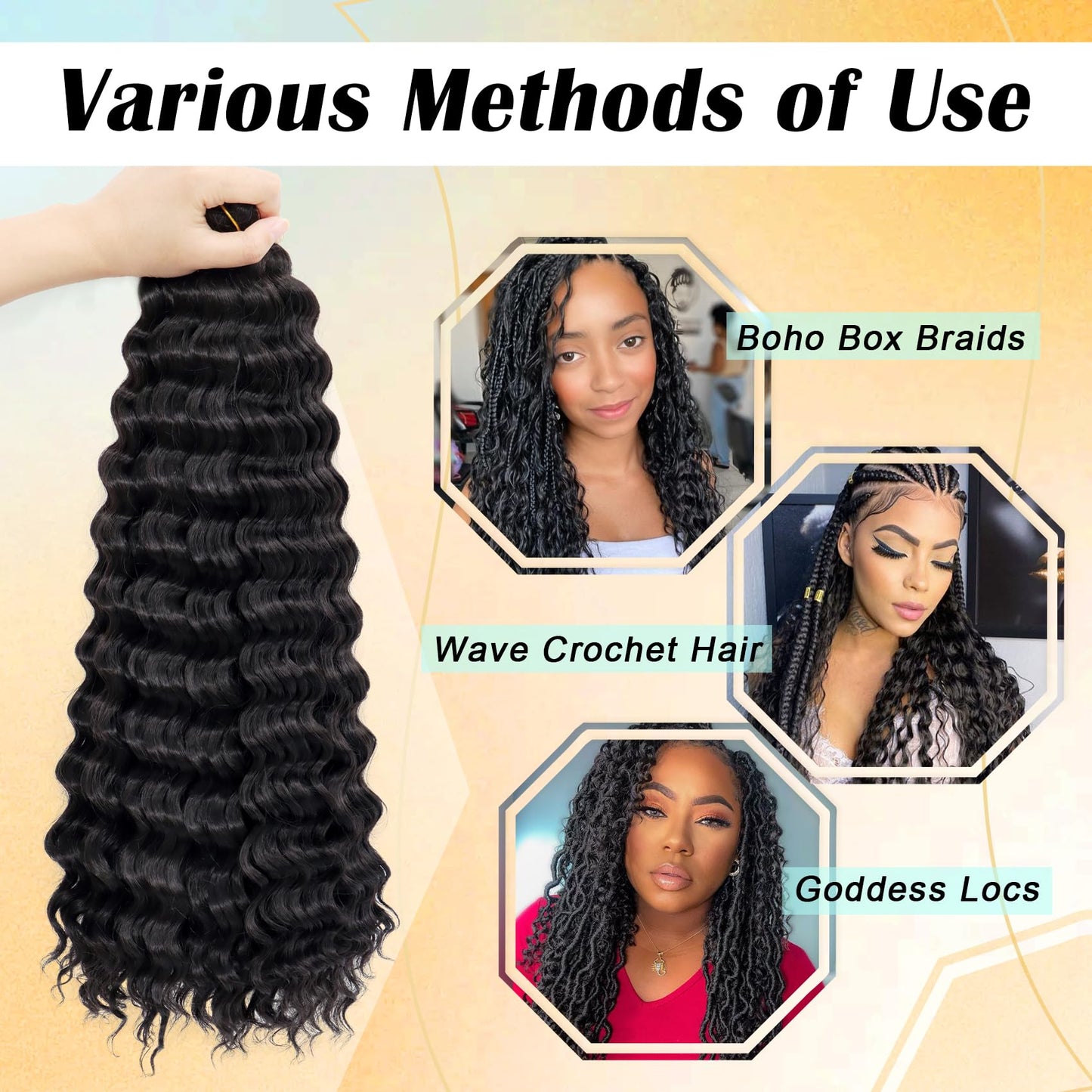 Eerya Long Curly Braiding Hair 18 Inch 2 Packs Ocean Wave Crochet Hair for Black Women Deep Wave Braiding Hair for Boho Braids(18 inch, 1B)
