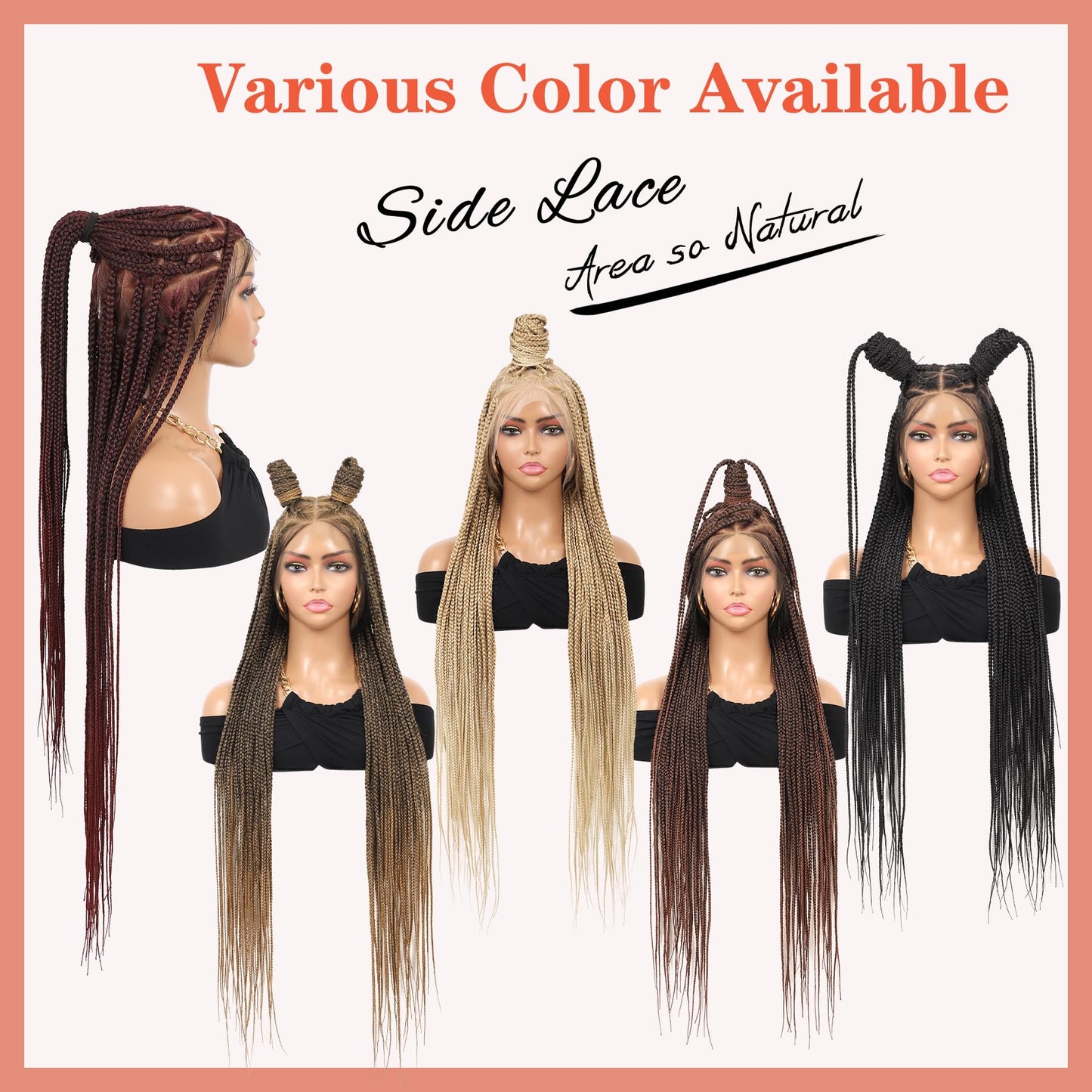 Lexqui 360° HD Full Lace Knotless Braided Wigs for Women Box Braid Wig Synthetic Hair Lace Front Braided Wigs with Baby Hair Braid Wig 36 Inch Burgundy Red