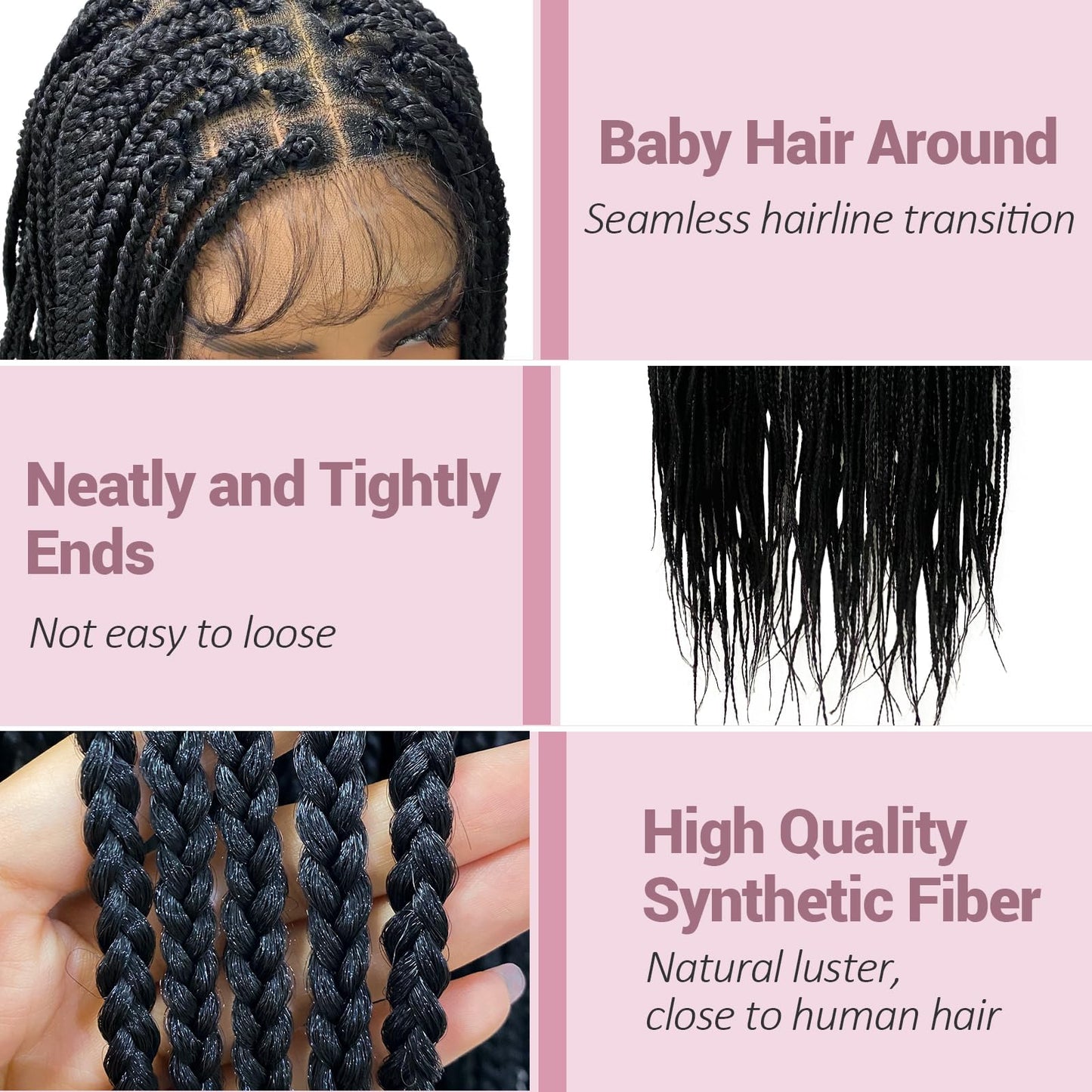 Janyuwool 36" Full Lace Knotless Braided Wigs Lace Frontal Box Braided Wigs for Black Women Human Hair Blended Full Double Lace Braid Wig with Baby Hair Braids Lace Front Wig for Women (Black)