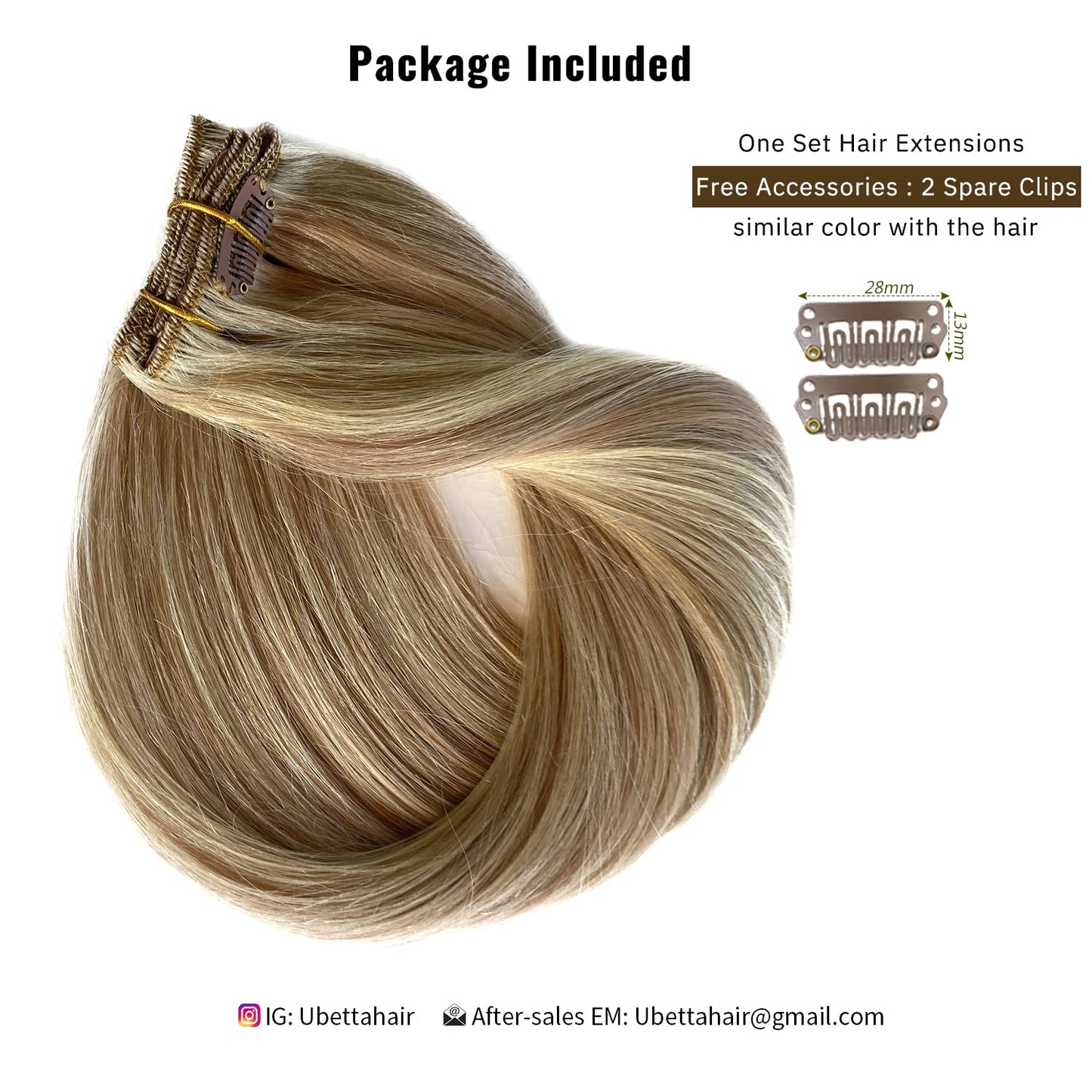 Hair Extensions Clip in Human Hair, Golden Blonde to Light Blonde Highlights Remy Human Hair Clip in Extensions 7 Pieces 70G Double Wefts 14 Inch Clip in Hair Extensions for Fine Hair Women