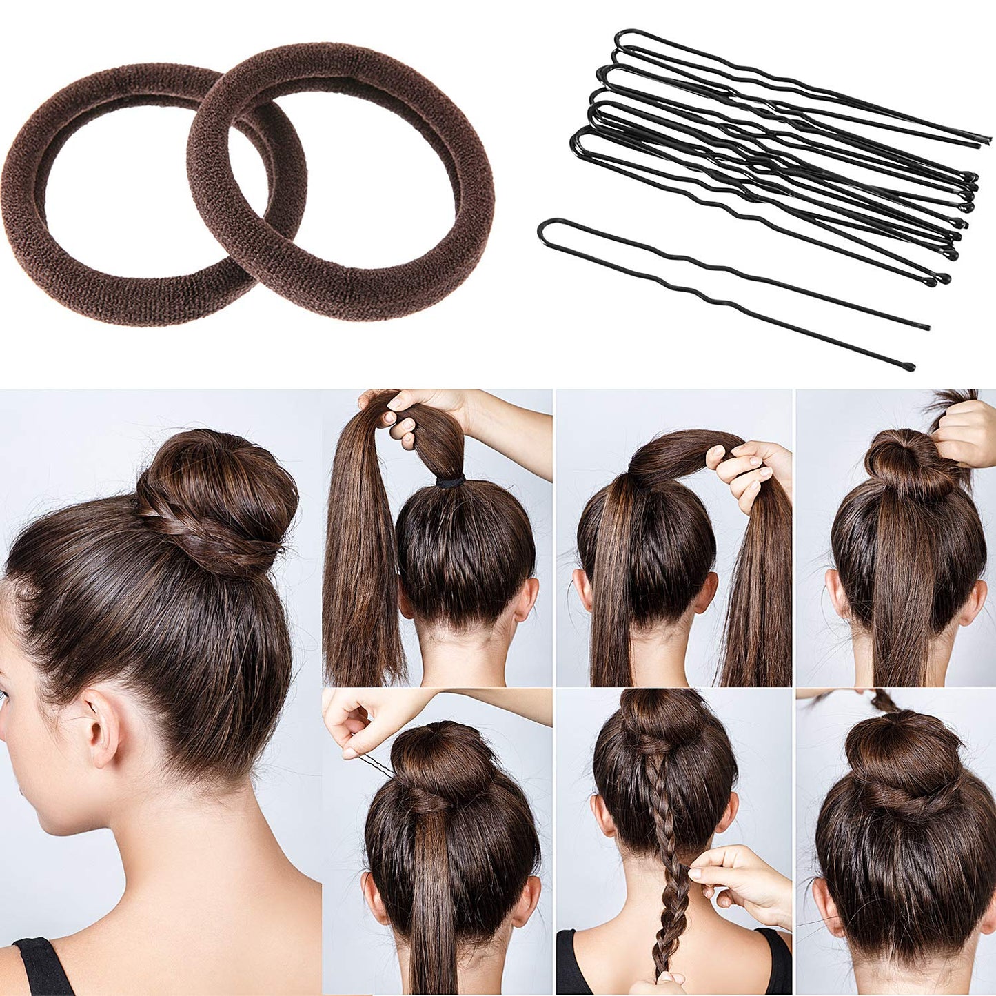 Bun Shaper Set with Donuts, Markers, Ponytail Tools, Bobby Pins, and Elastic Bands for Women and Kids