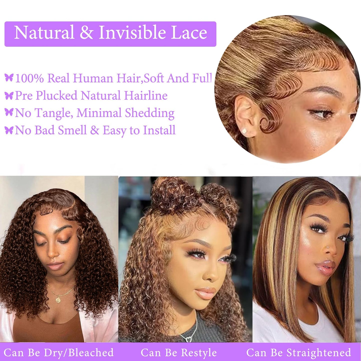 Punmasa Highlight Ombre Bob Wig Human Hair 13x6 Frontal Lace Wig 200% Density HD Lace Front Wigs Human Hair Pre Plucked Bob Wigs for Women 100% Real Human Hair Wig 12 Inch 4/27
