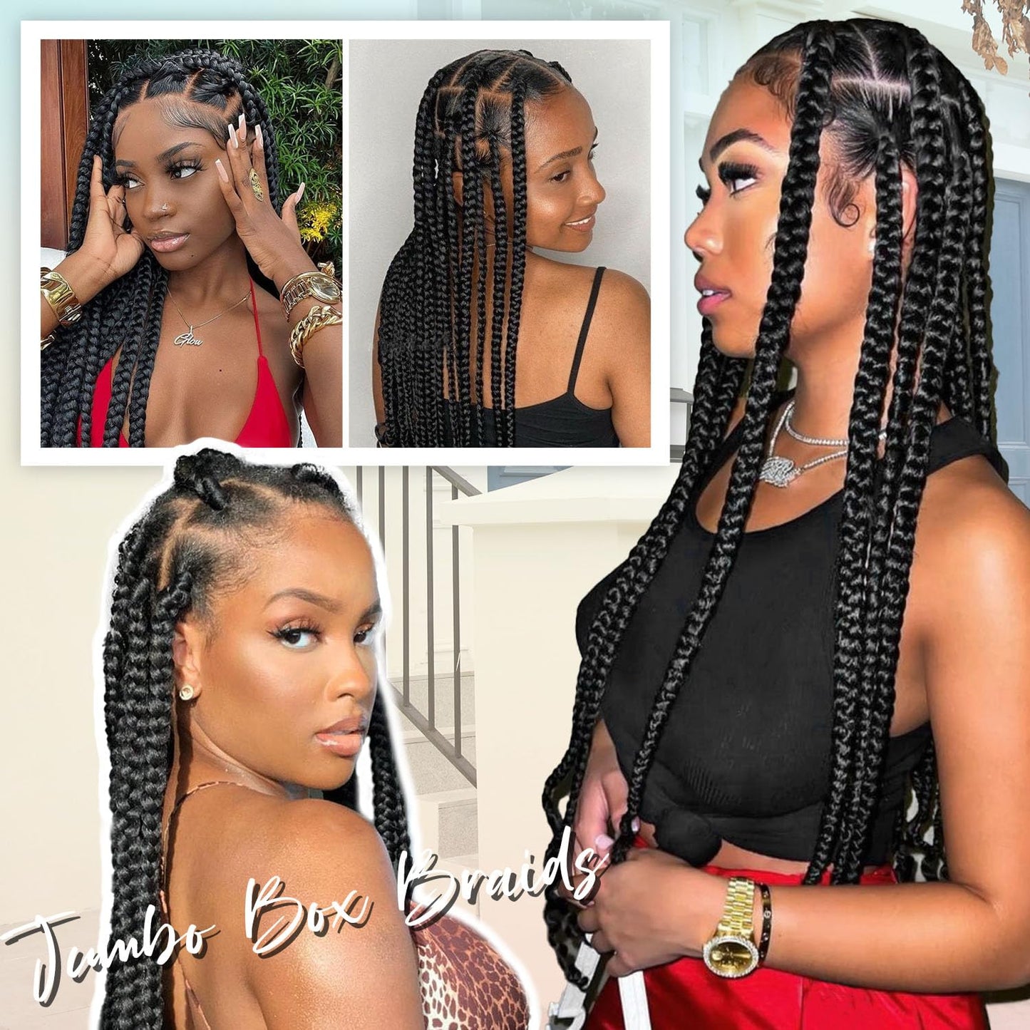 Lady Miranda Full Lace Jumbo Braided Wigs for Black Women Knotless Box Braid Wig with Baby Hair 32" Glueless Wigs Jumbo Box Braids Lace Front Synthetic Wig
